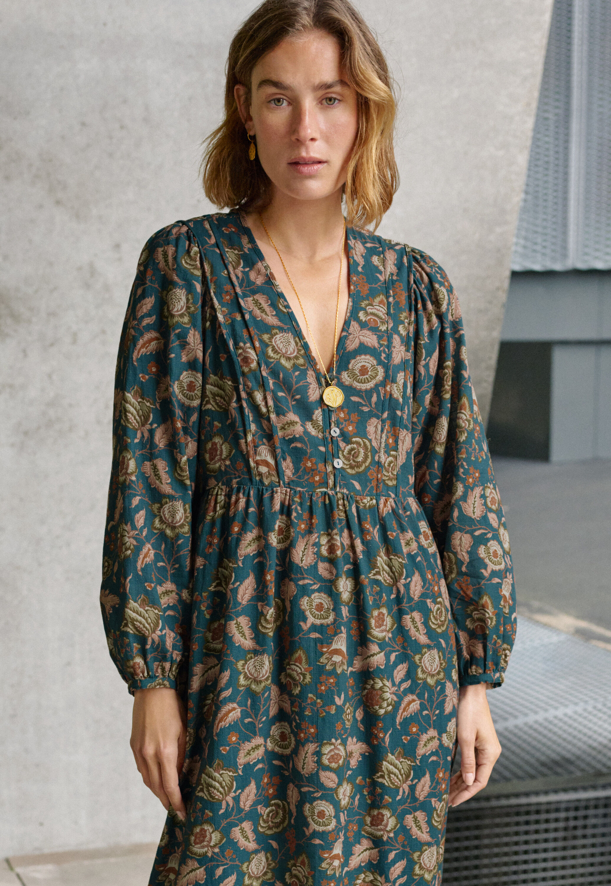 Print-Kleid, Petrol/Rost, large