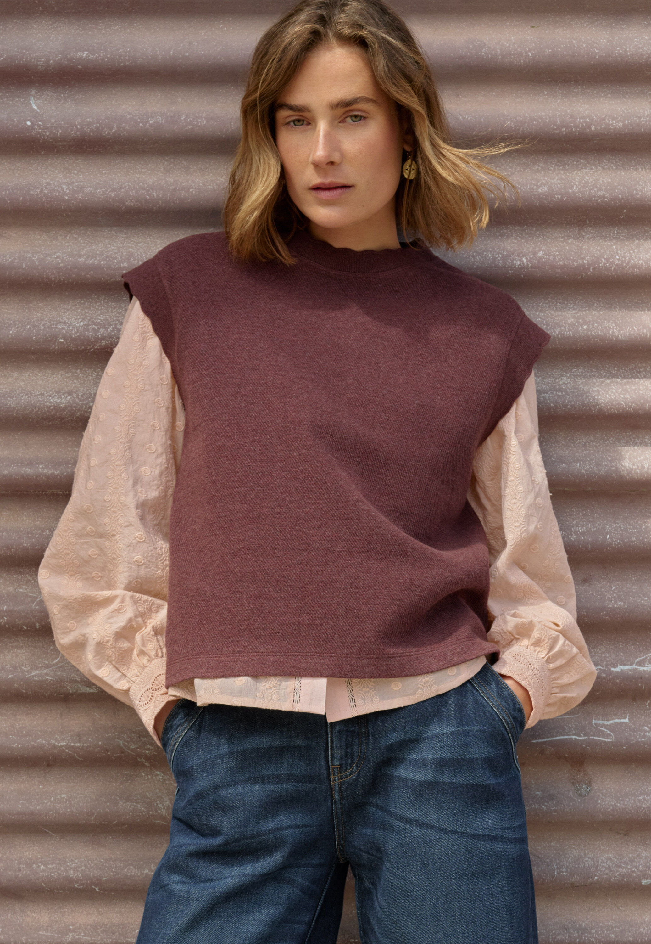 &Auml;rmelloses Sweatshirt, Wein, large