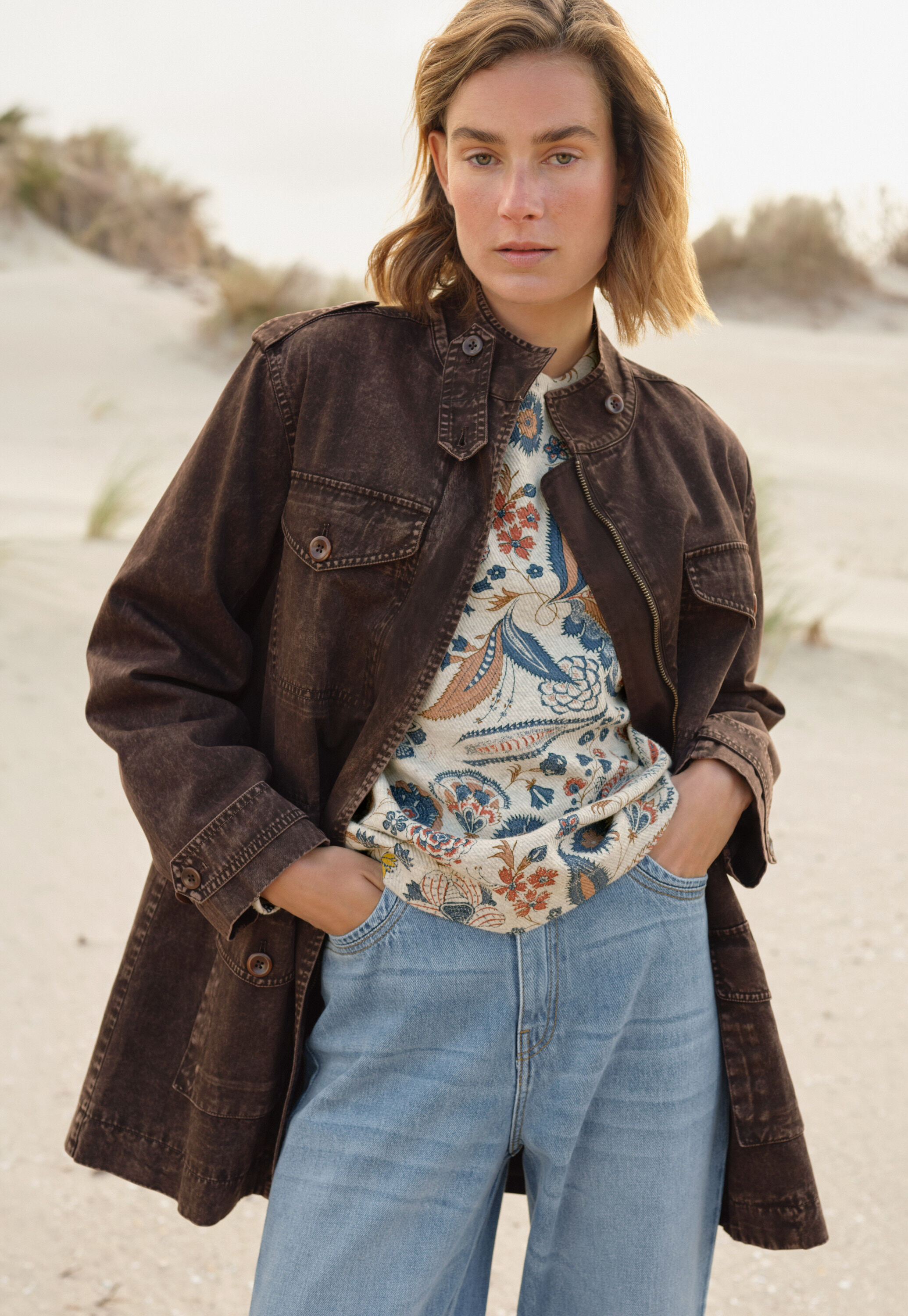 Bedrucktes Jersey-Sweatshirt, Perle/Denim, large
