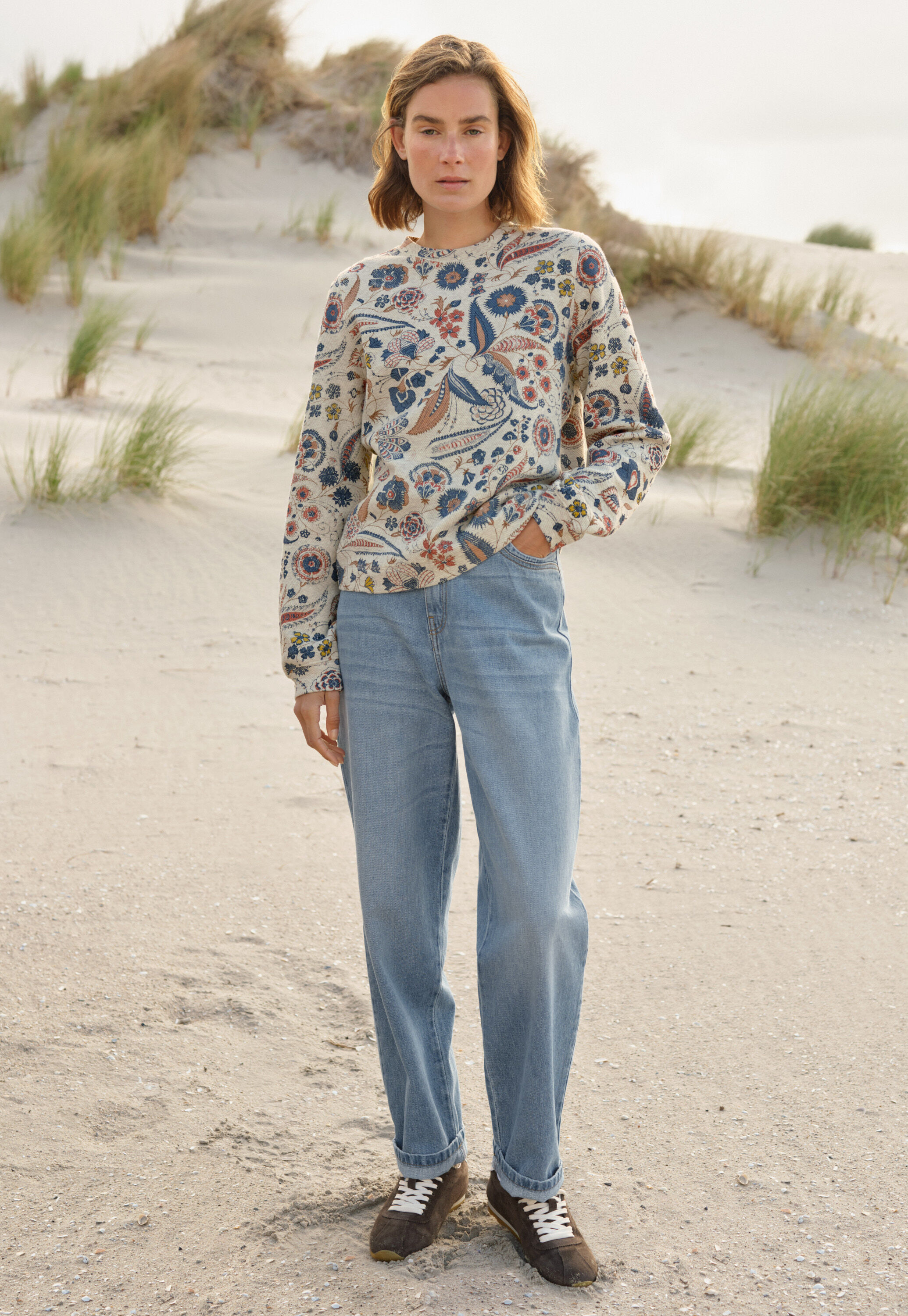 Bedrucktes Jersey-Sweatshirt, Perle/Denim, large