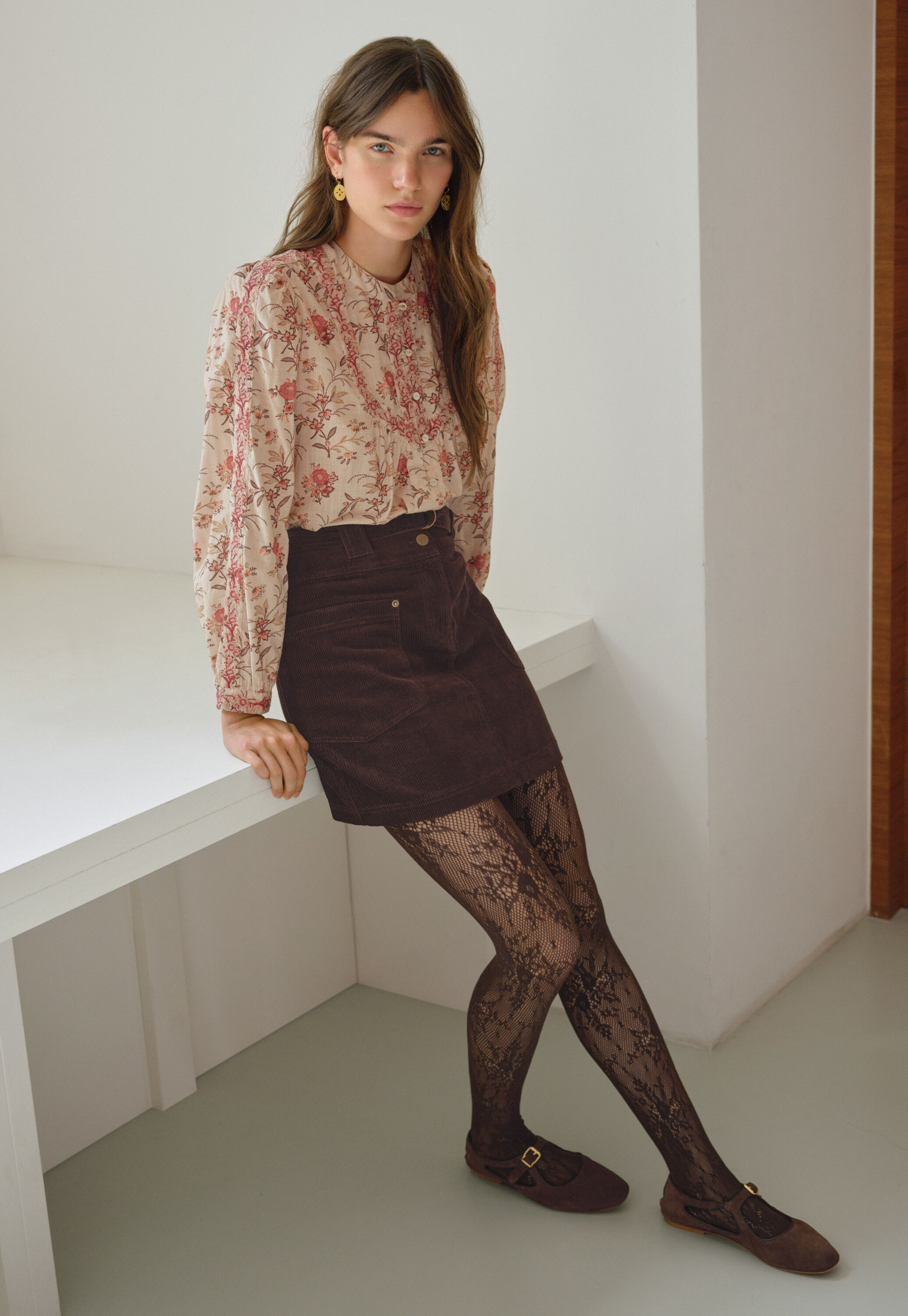 Bestickte Bluse mit Print, Rouge, large