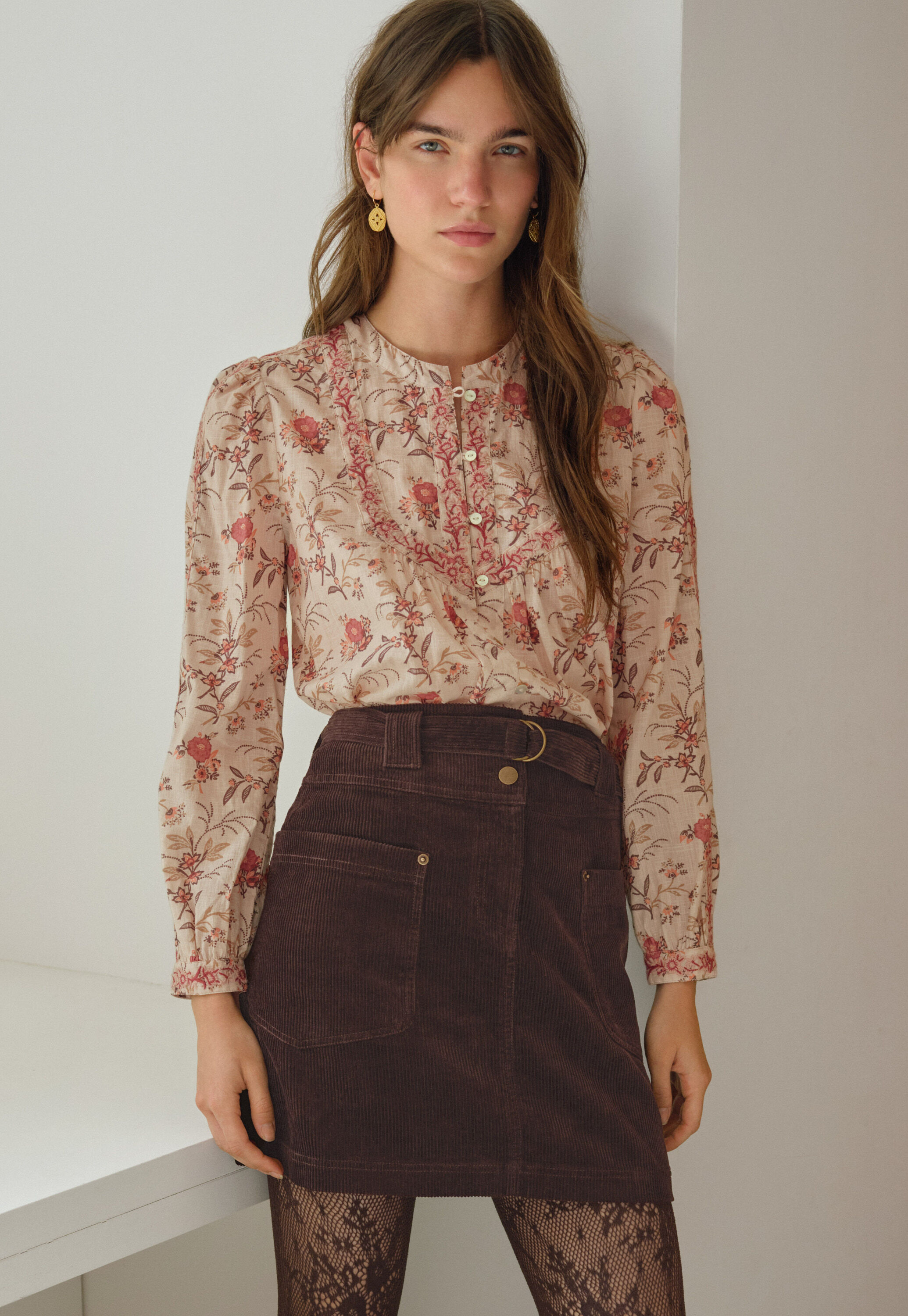 Bestickte Bluse mit Print, Rouge, large