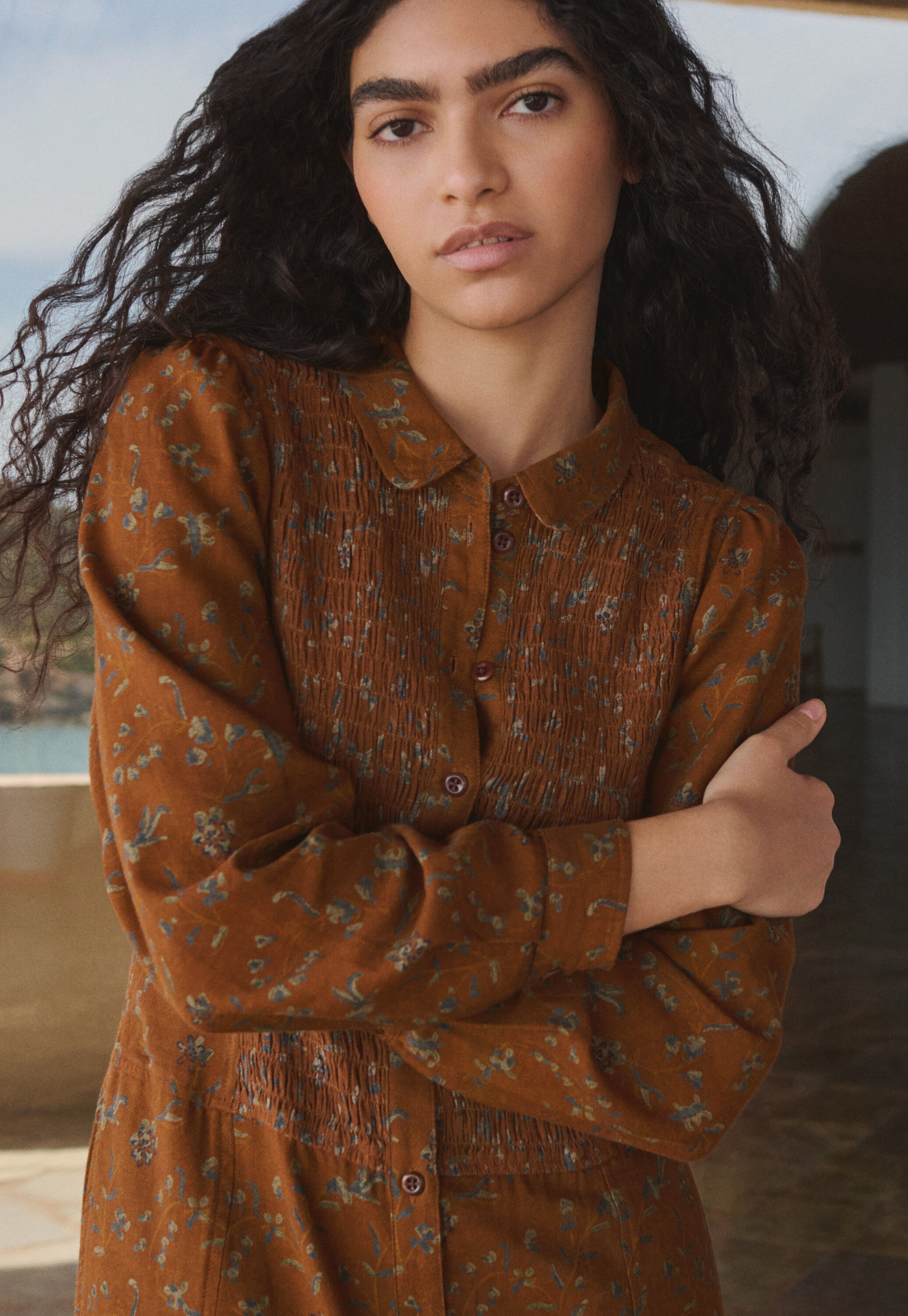 Bedrucktes Kleid mit Kr&auml;uselungen