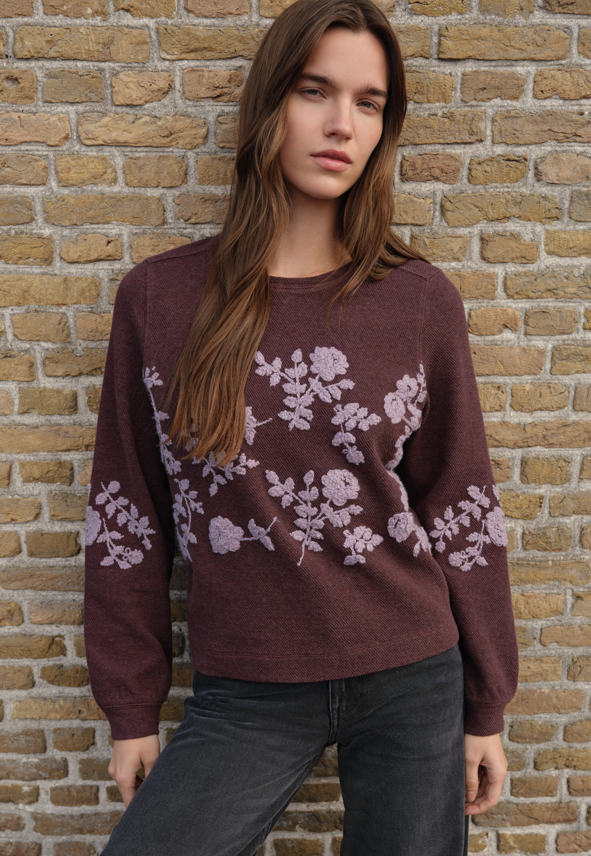 Besticktes Sweatshirt, Wein, large