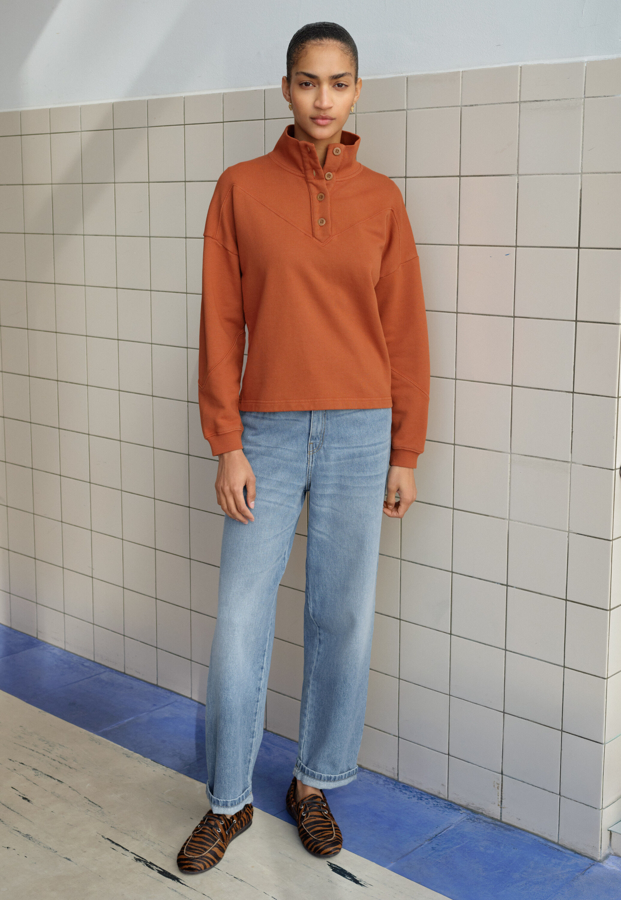 Sweatshirt mit Streifen, Gebranntes Orange, large