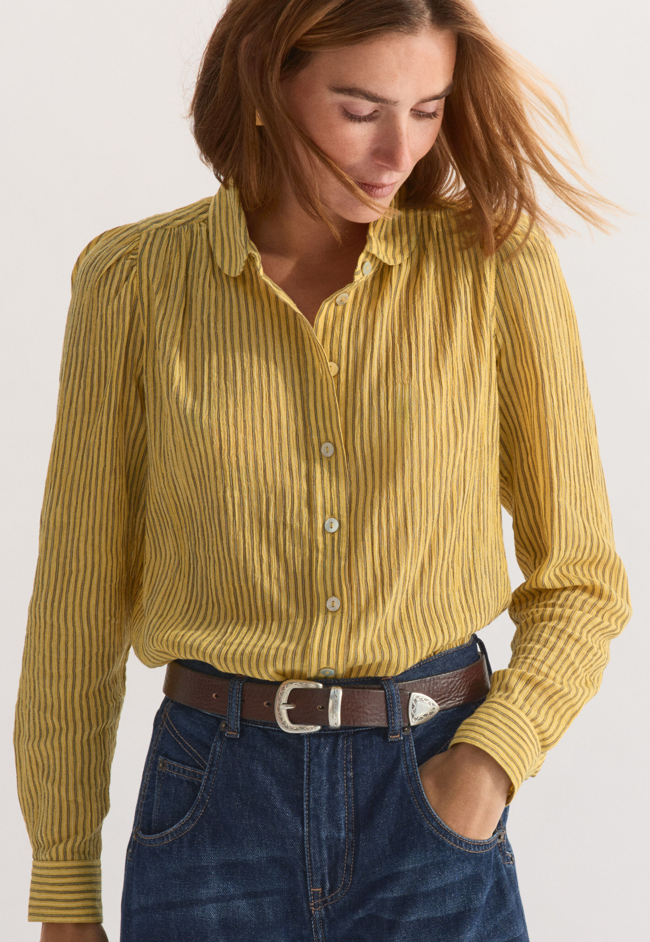 Gestreifte Crinkle-Bluse