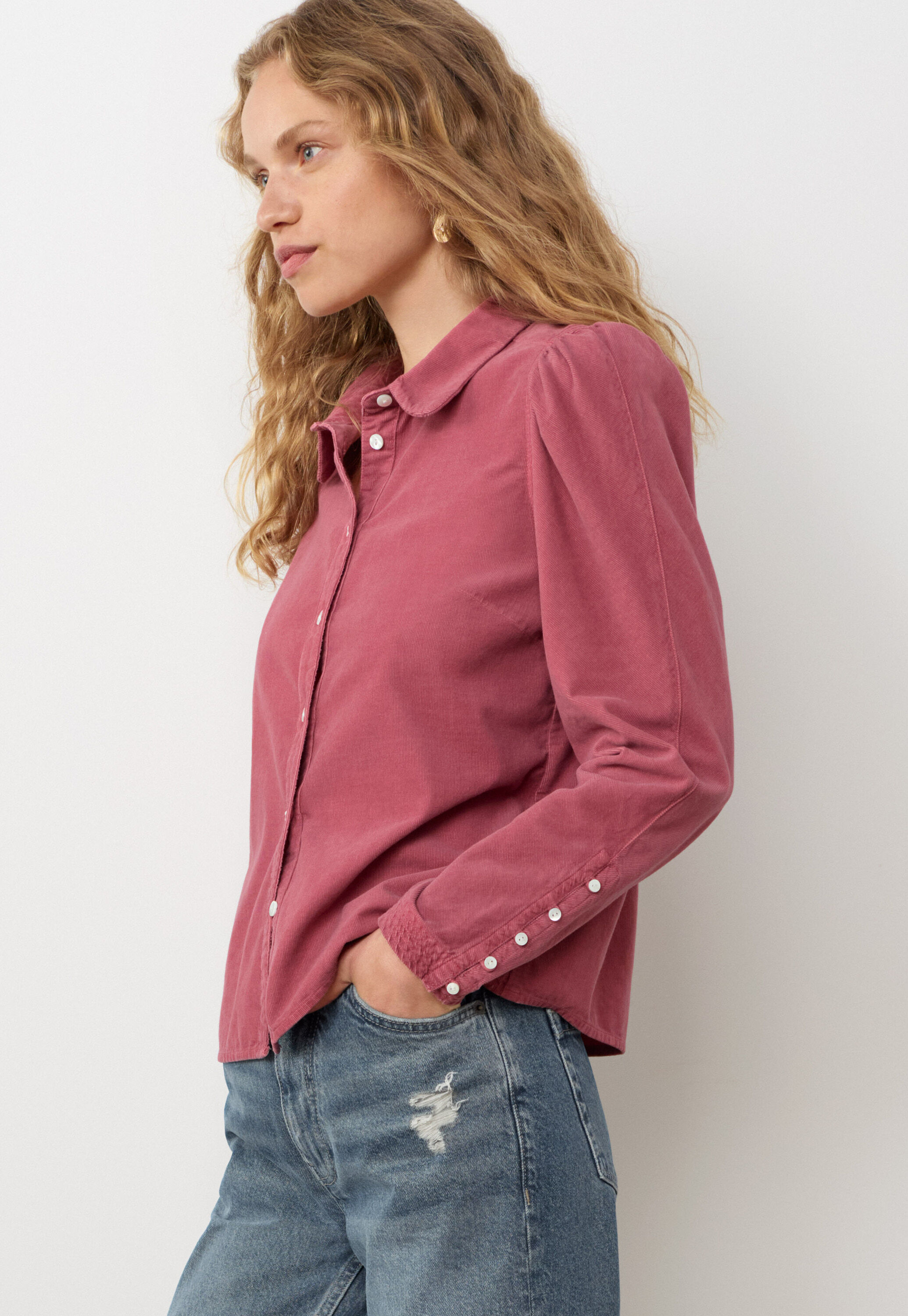 Durchgekn&ouml;pfte Bluse, Dunkles Ros&eacute;, large