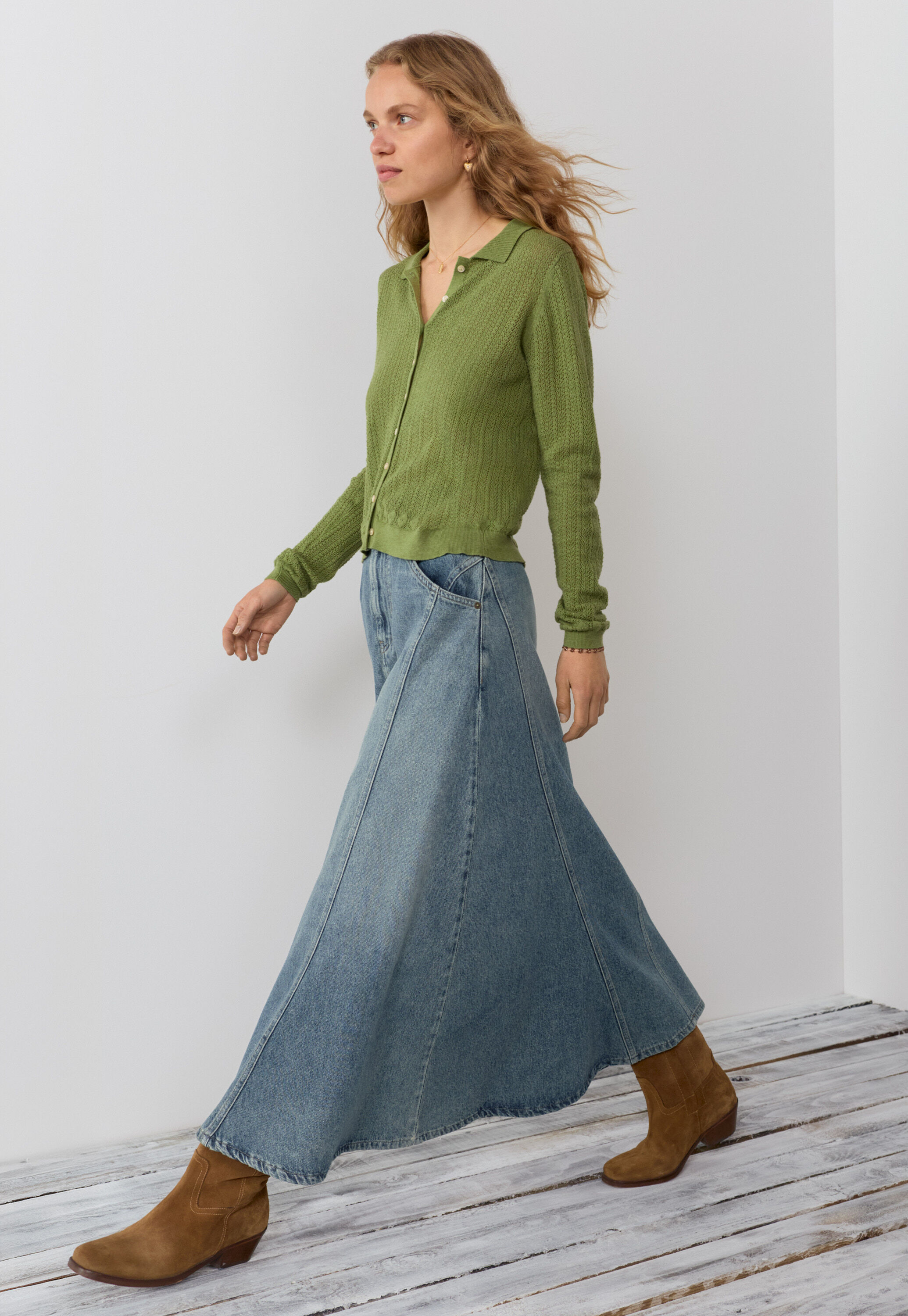 Langer Denim-Rock