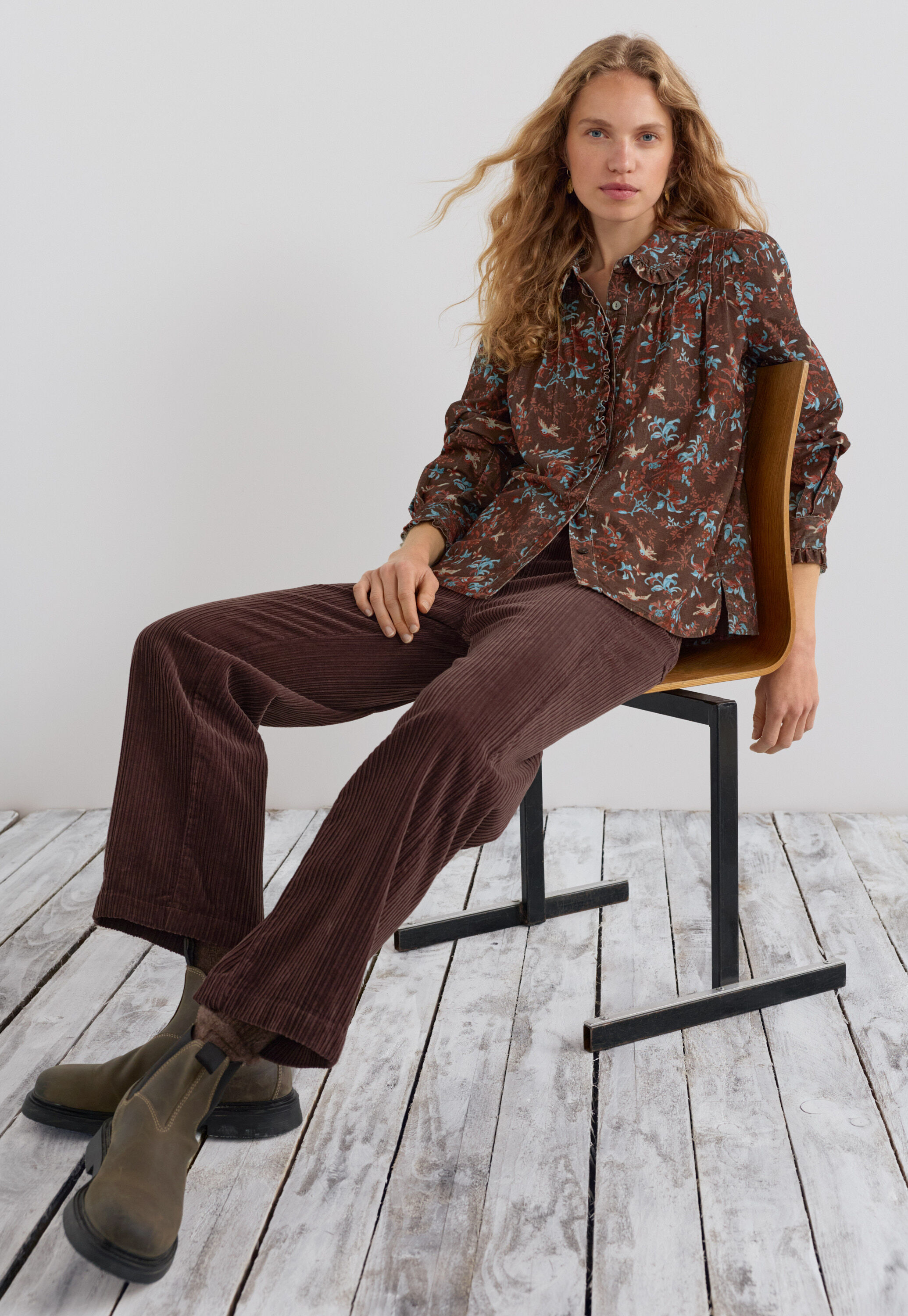 Bedruckte Faltenbluse, Himbeere/Espresso, large