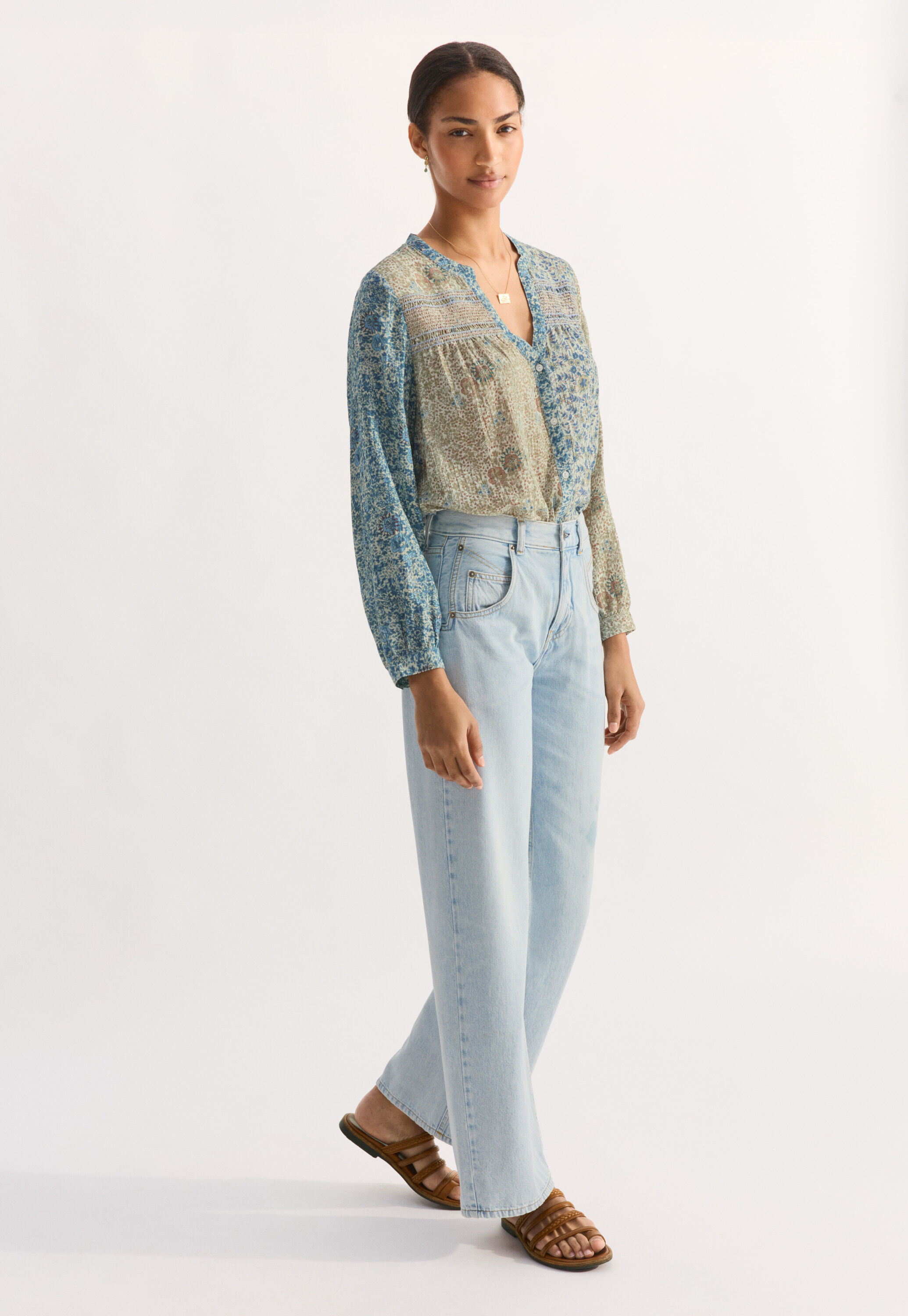 Print-Bluse mit Kr&auml;uselungen
