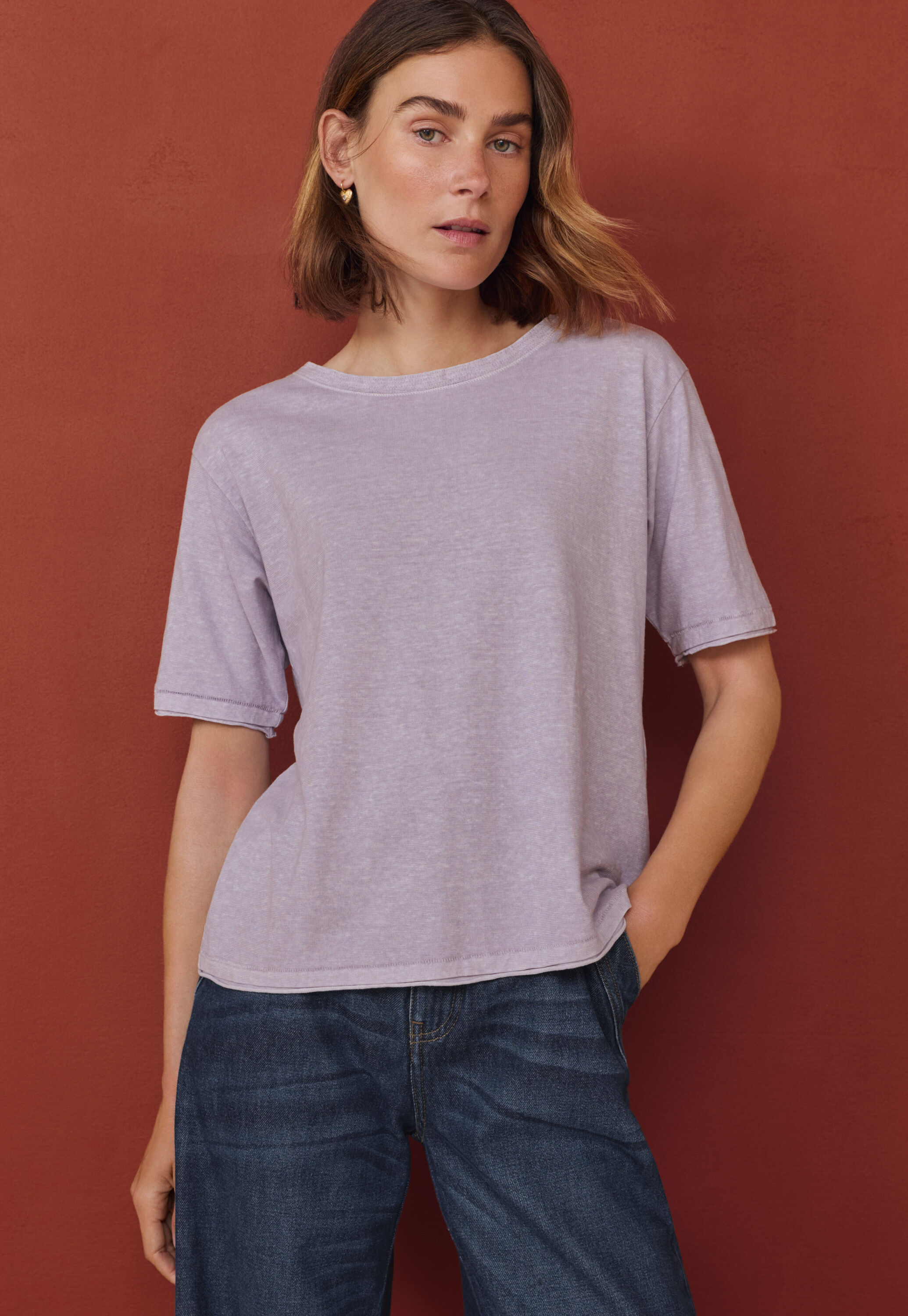 Kastiges T-Shirt, Fliedernebel, large