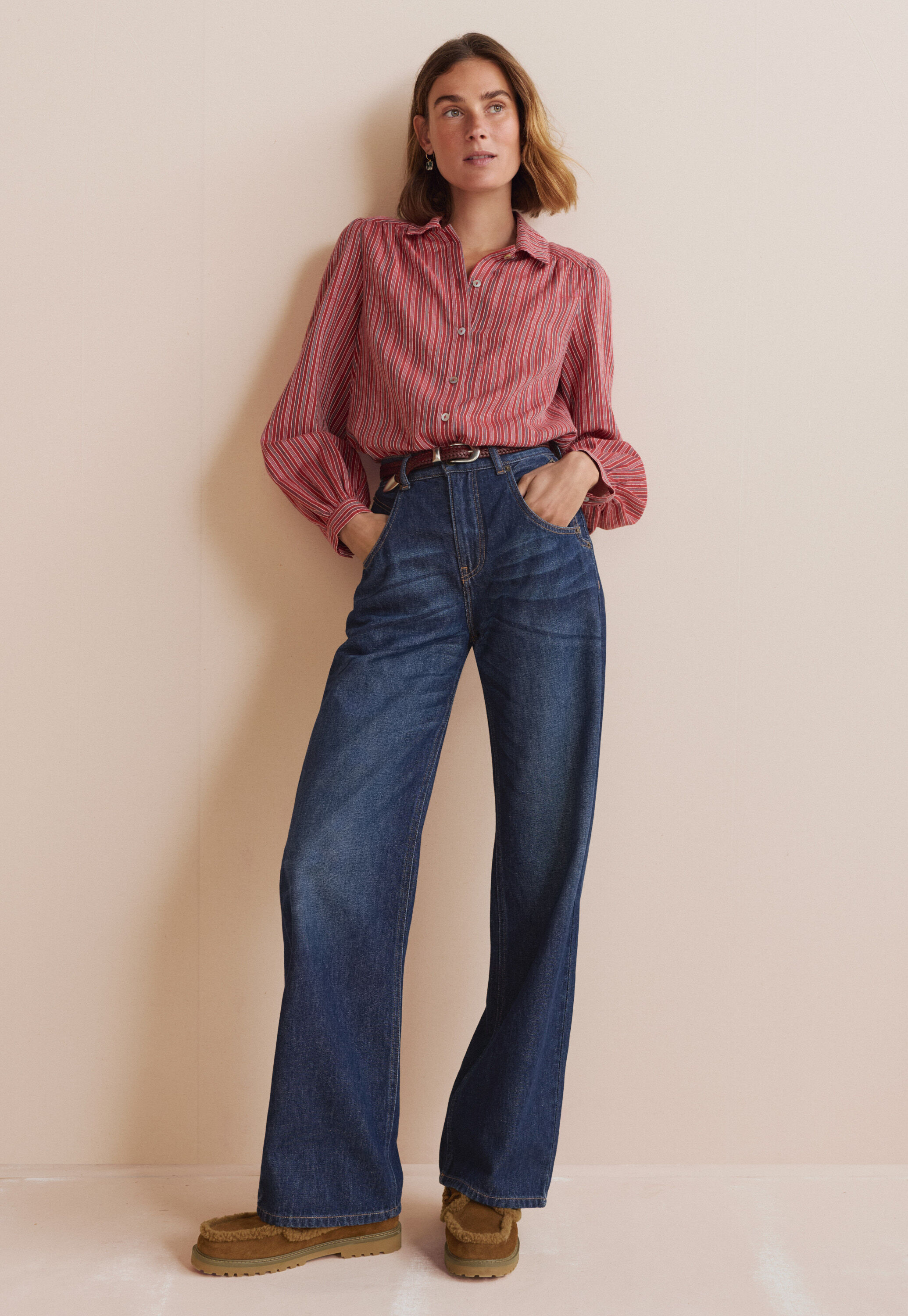 Gestreifte Bluse, Rubin, large