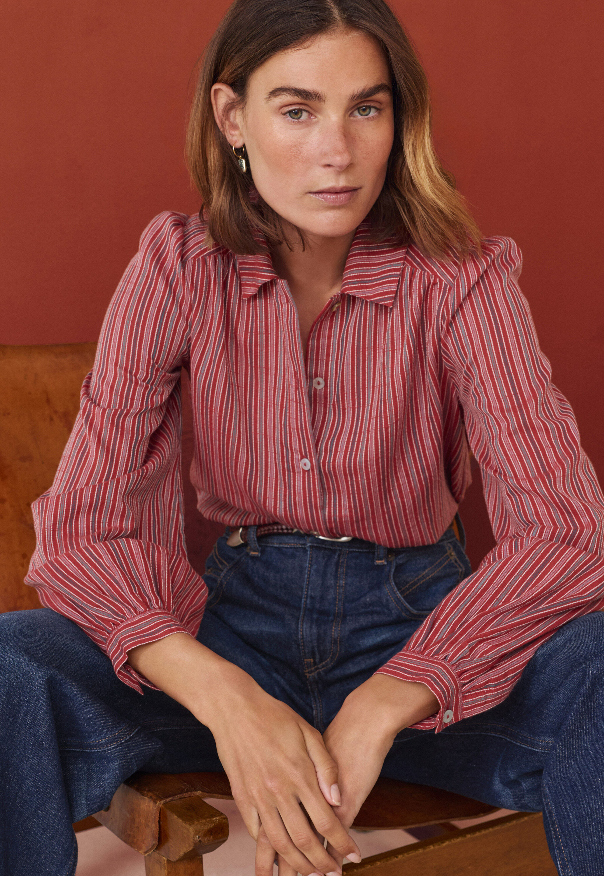 Gestreifte Bluse, Rubin, large
