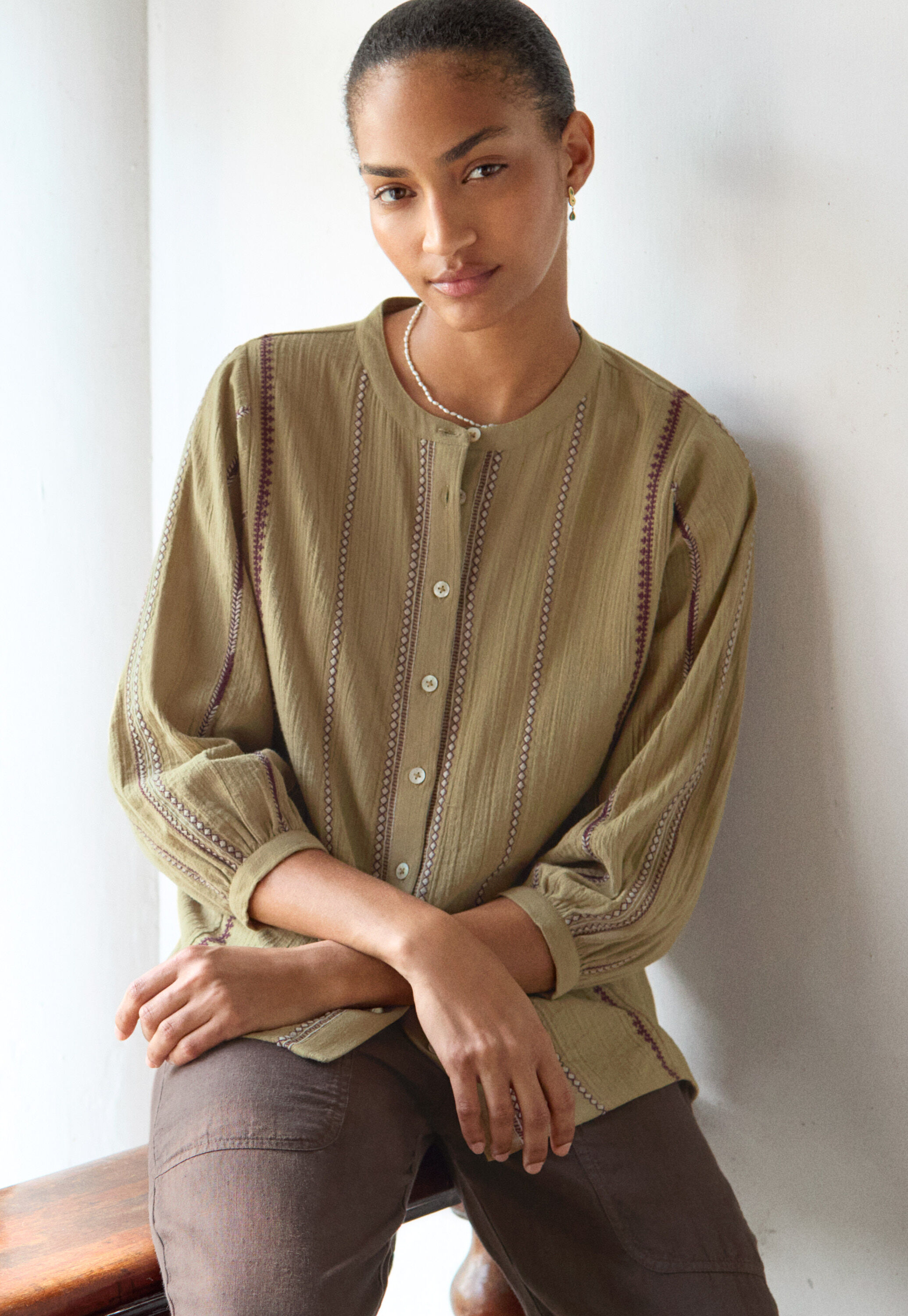Locker sitzende Bluse, Khaki-Oliv, large