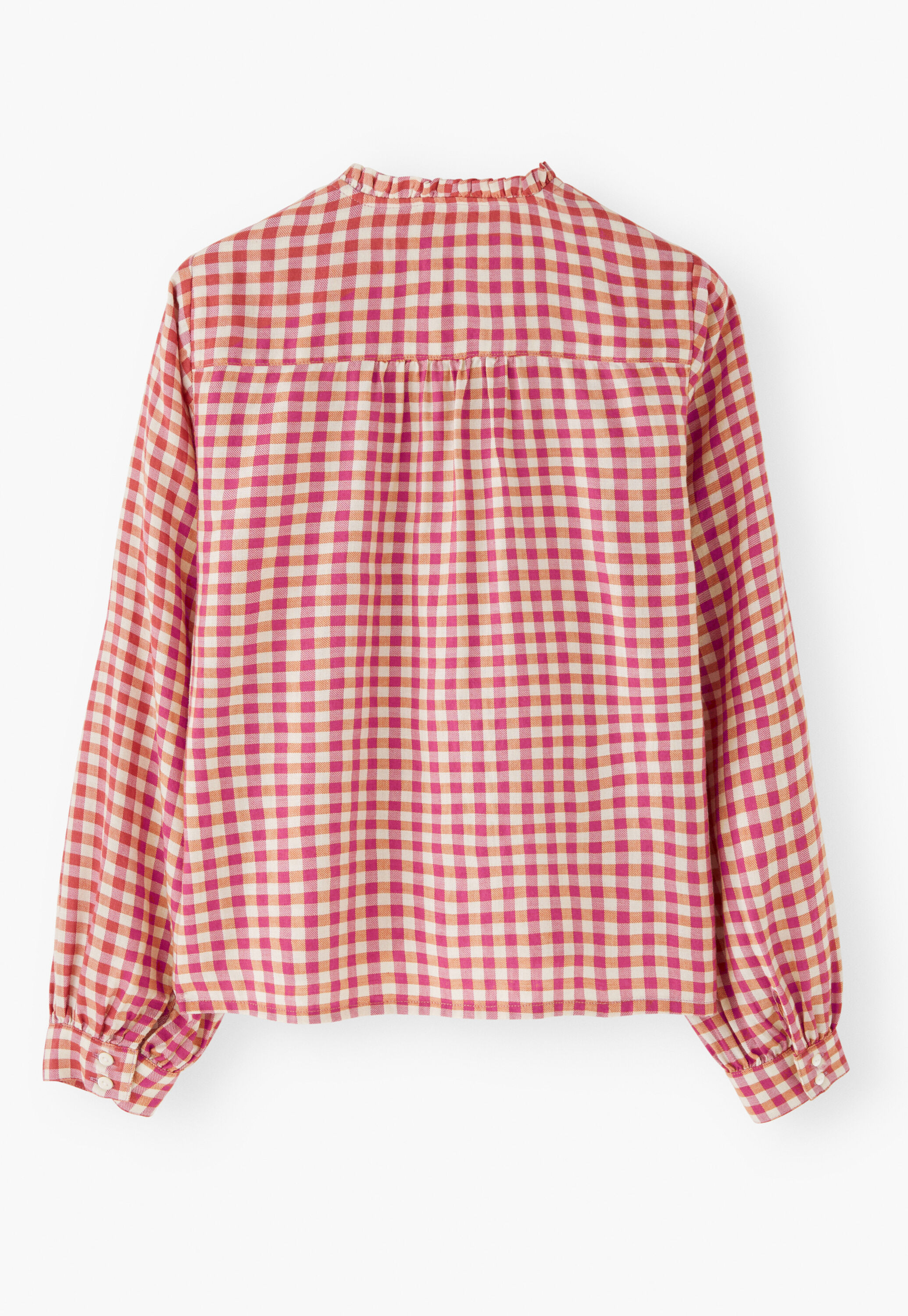 Vichy-Karo-Bluse mit R&uuml;schen, Beere/Orange, large