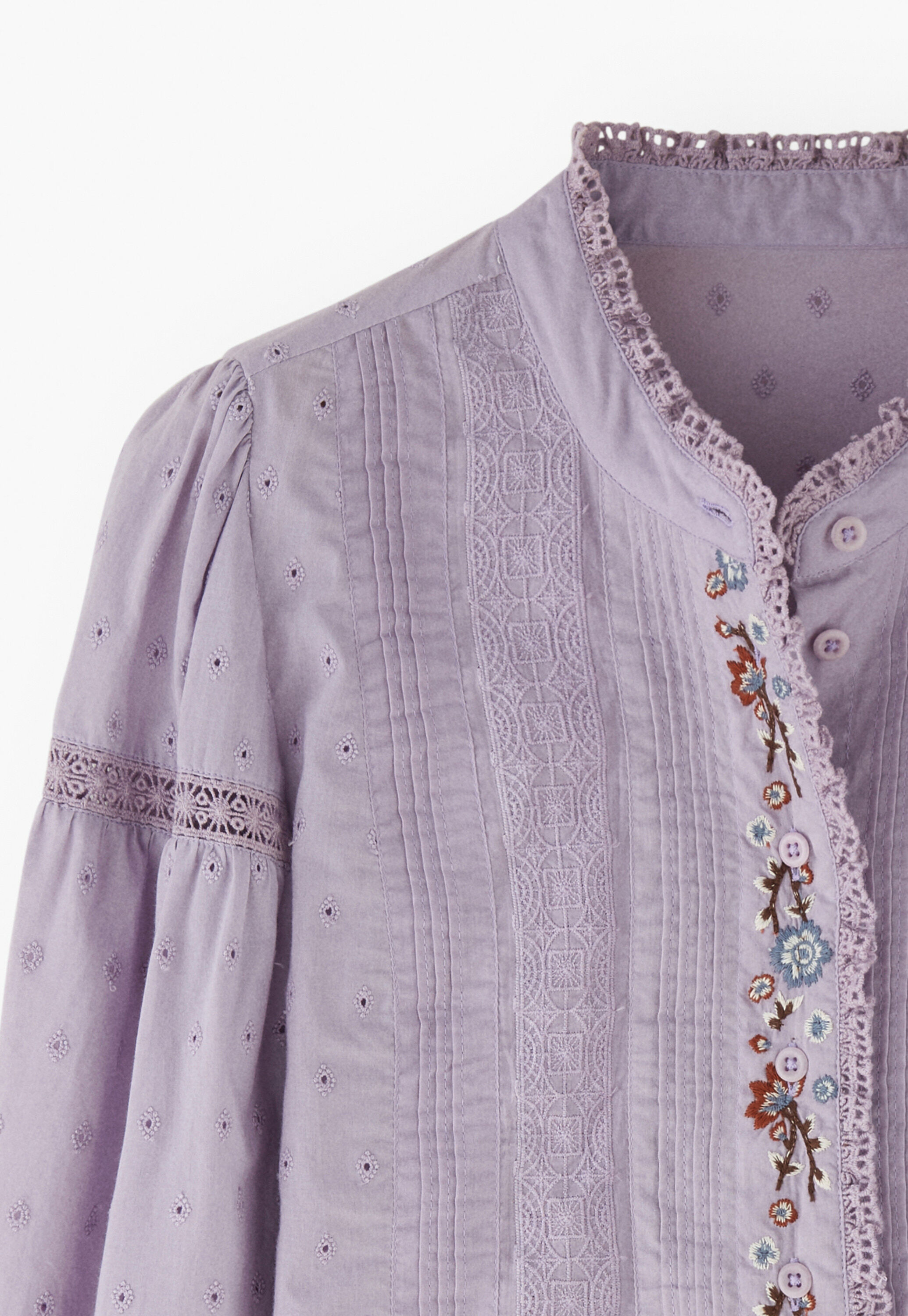 Bestickte Broderie-Bluse, Lavendel, large