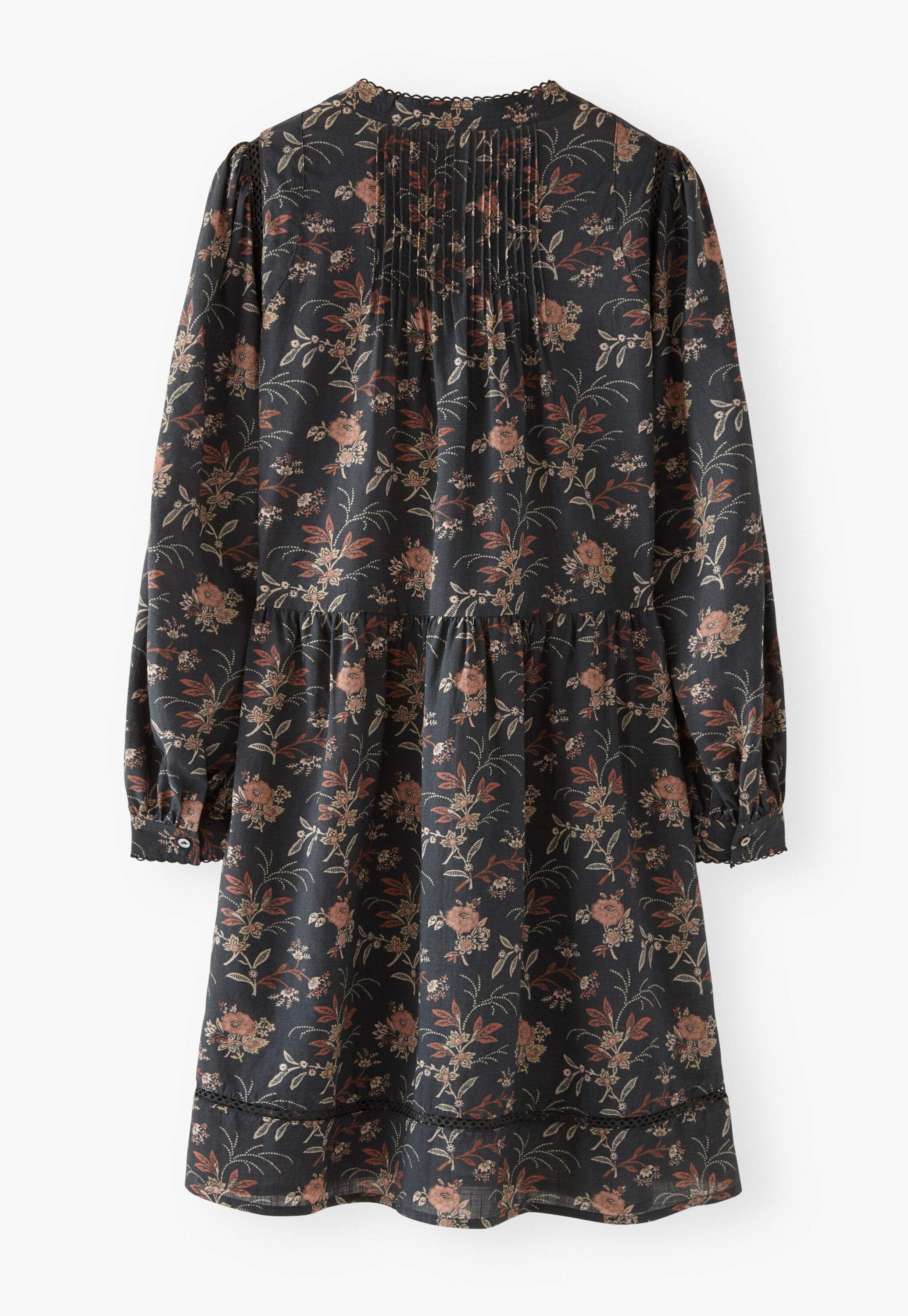 Kleid mit Print und Spitze, Kohlschwarz, large