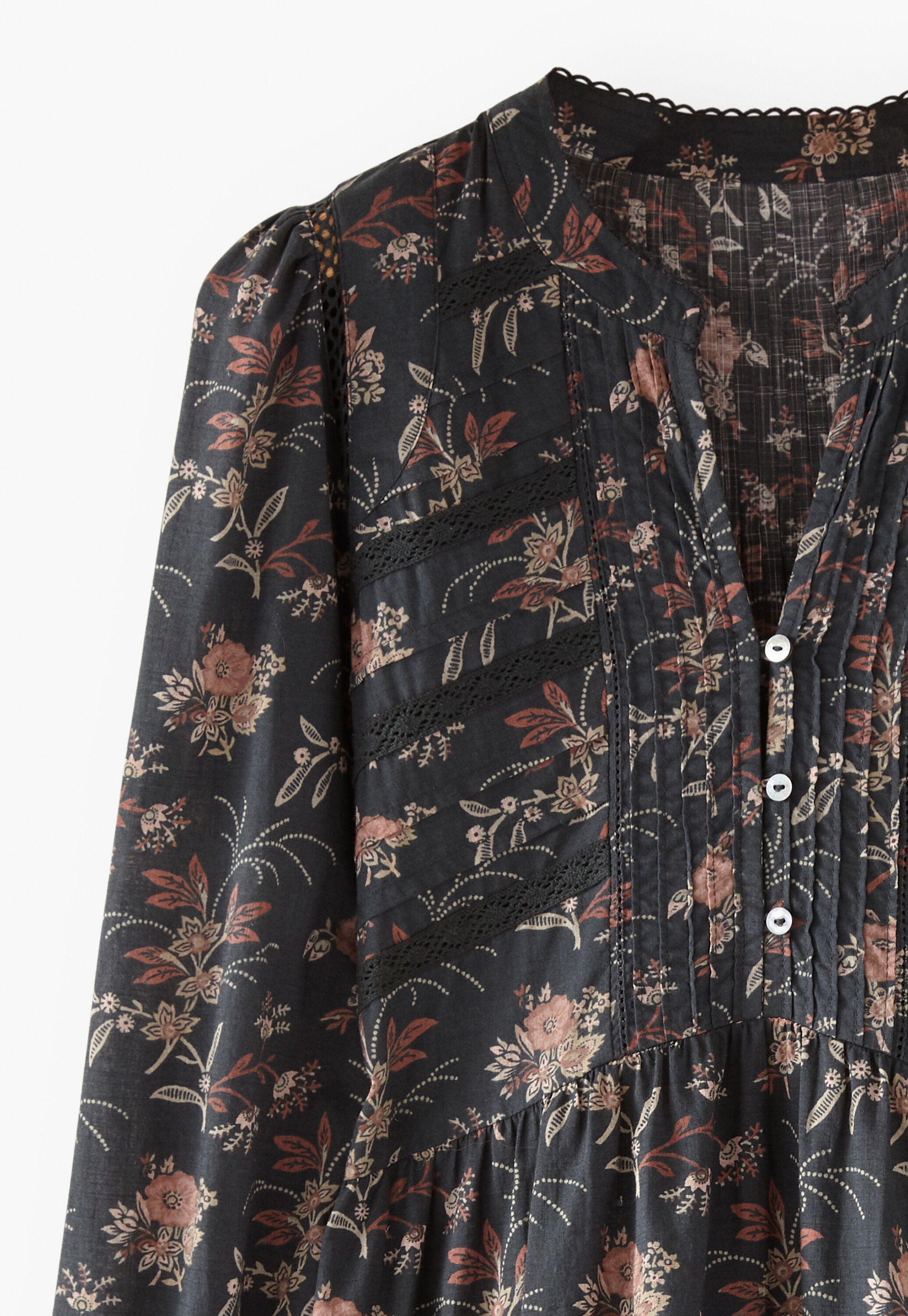 Kleid mit Print und Spitze, Kohlschwarz, large