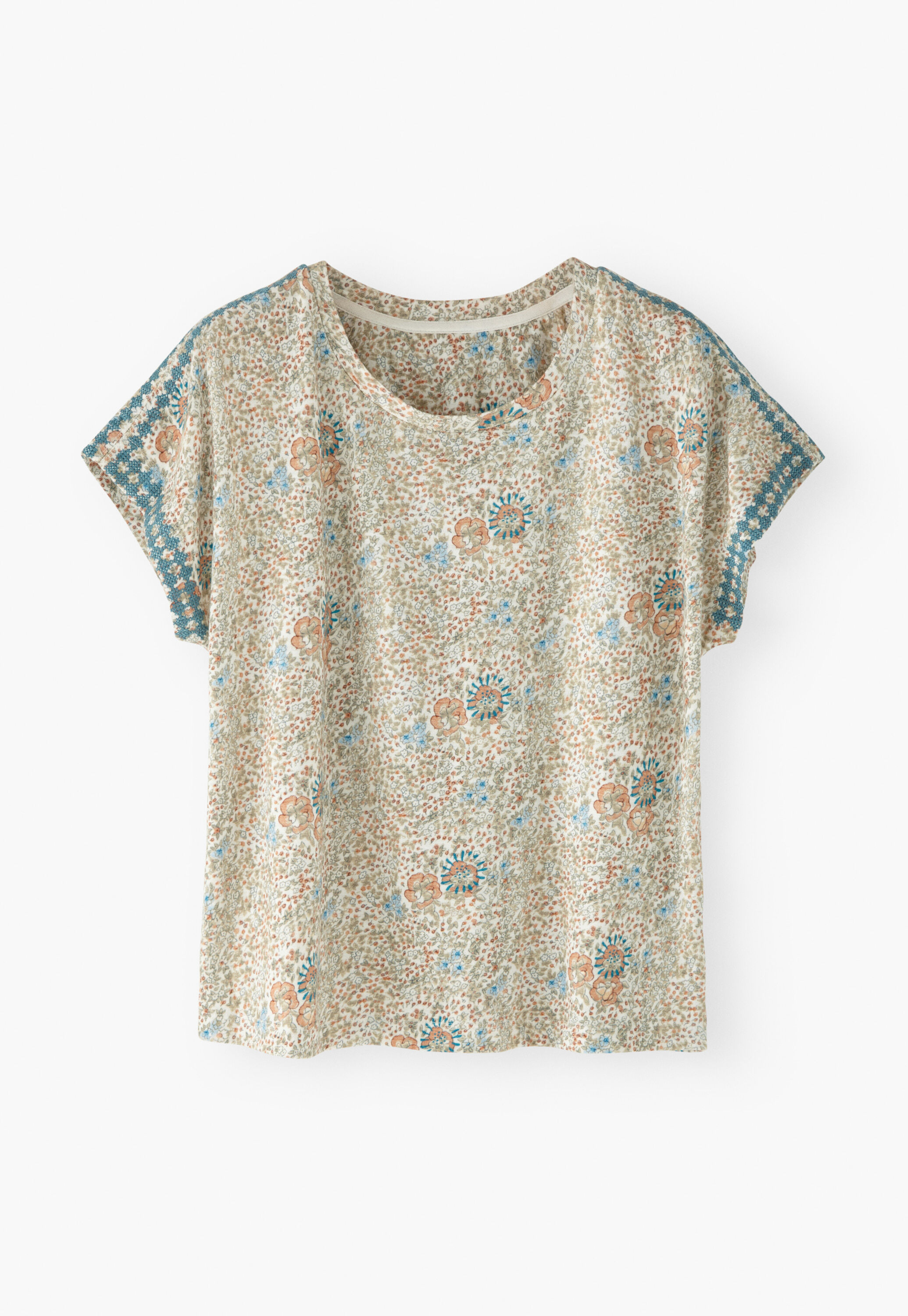 Print-Top mit Stickerei