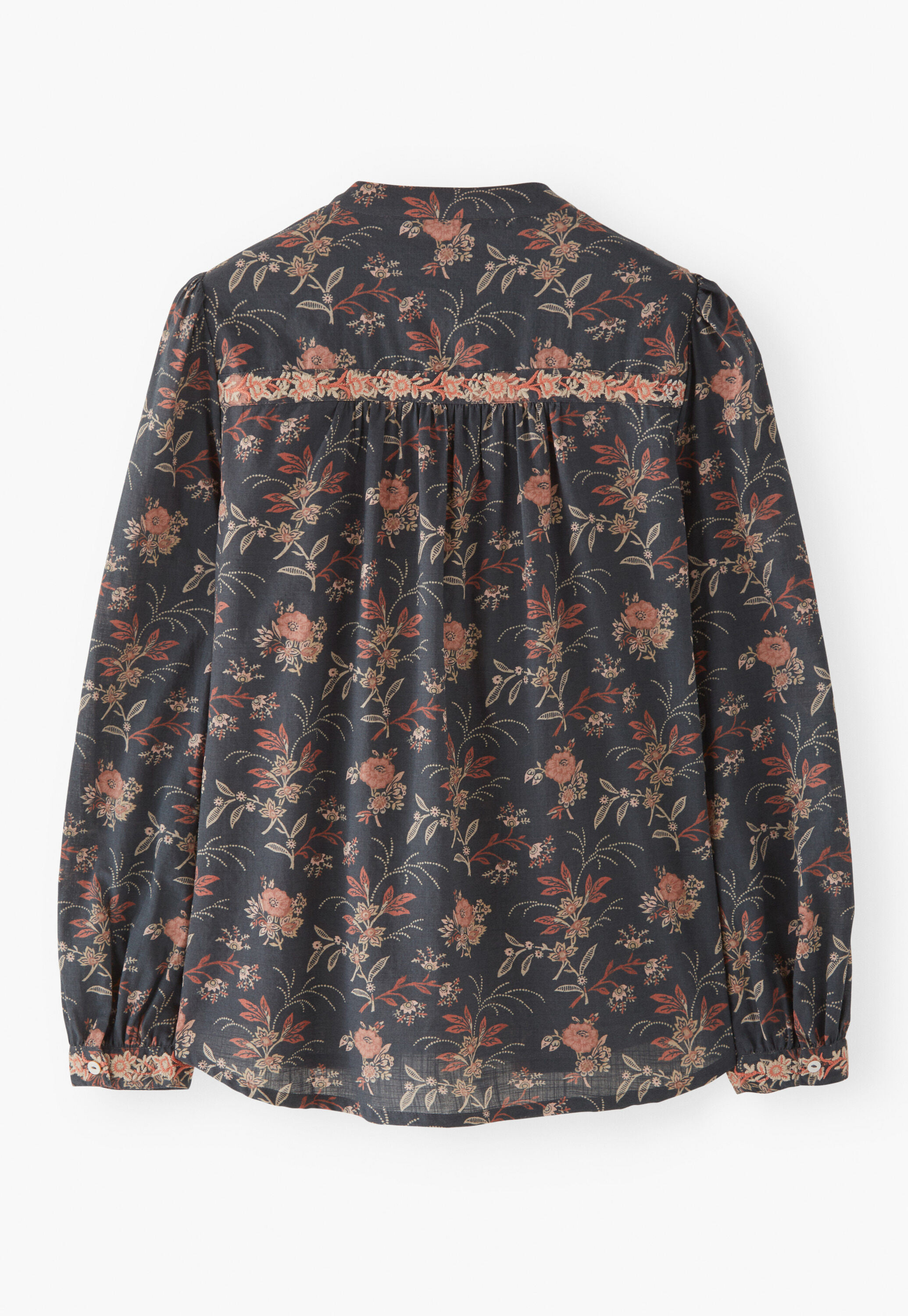 Bestickte Bluse mit Print, Kohlschwarz, large