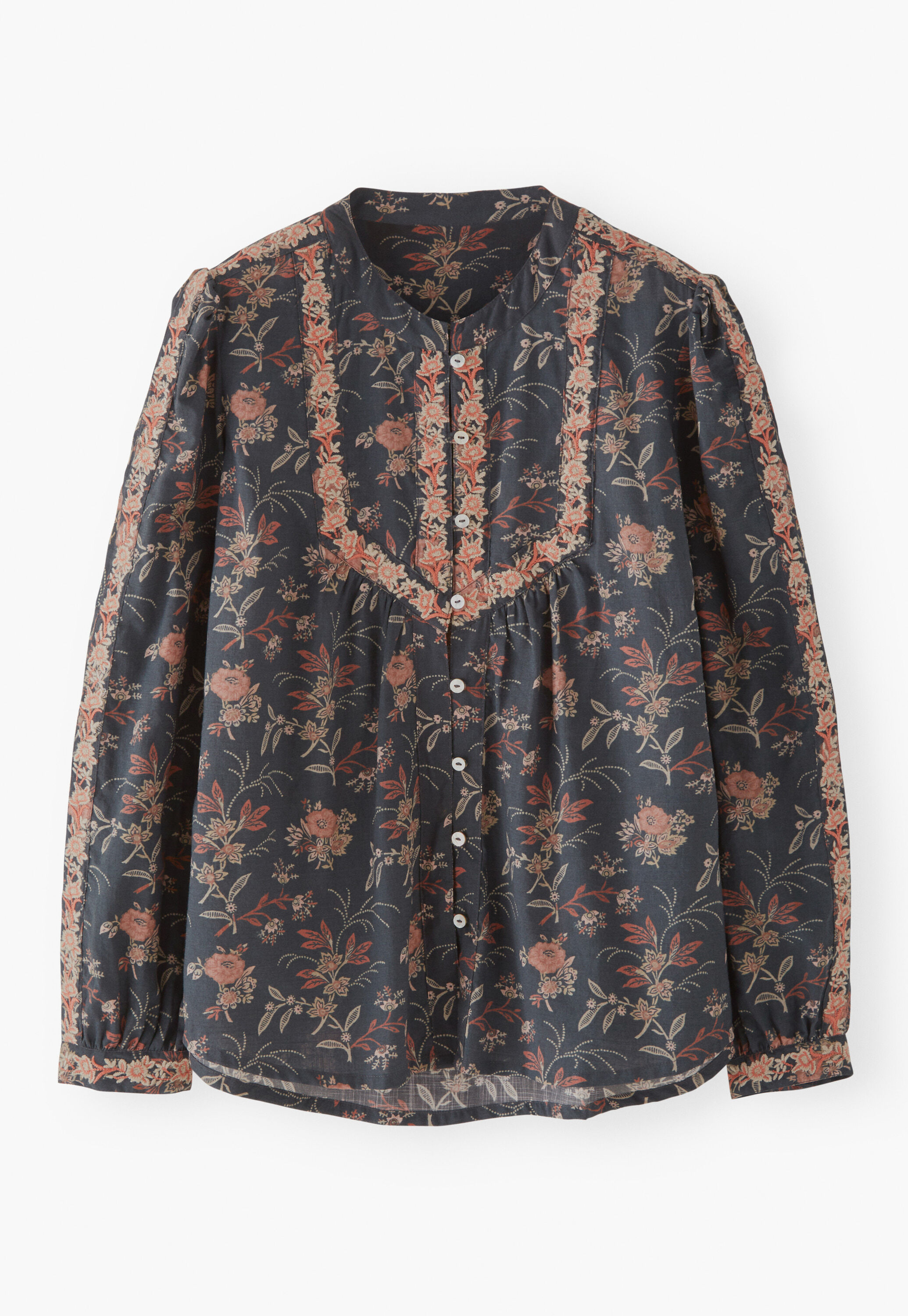 Bestickte Bluse mit Print, Kohlschwarz, large