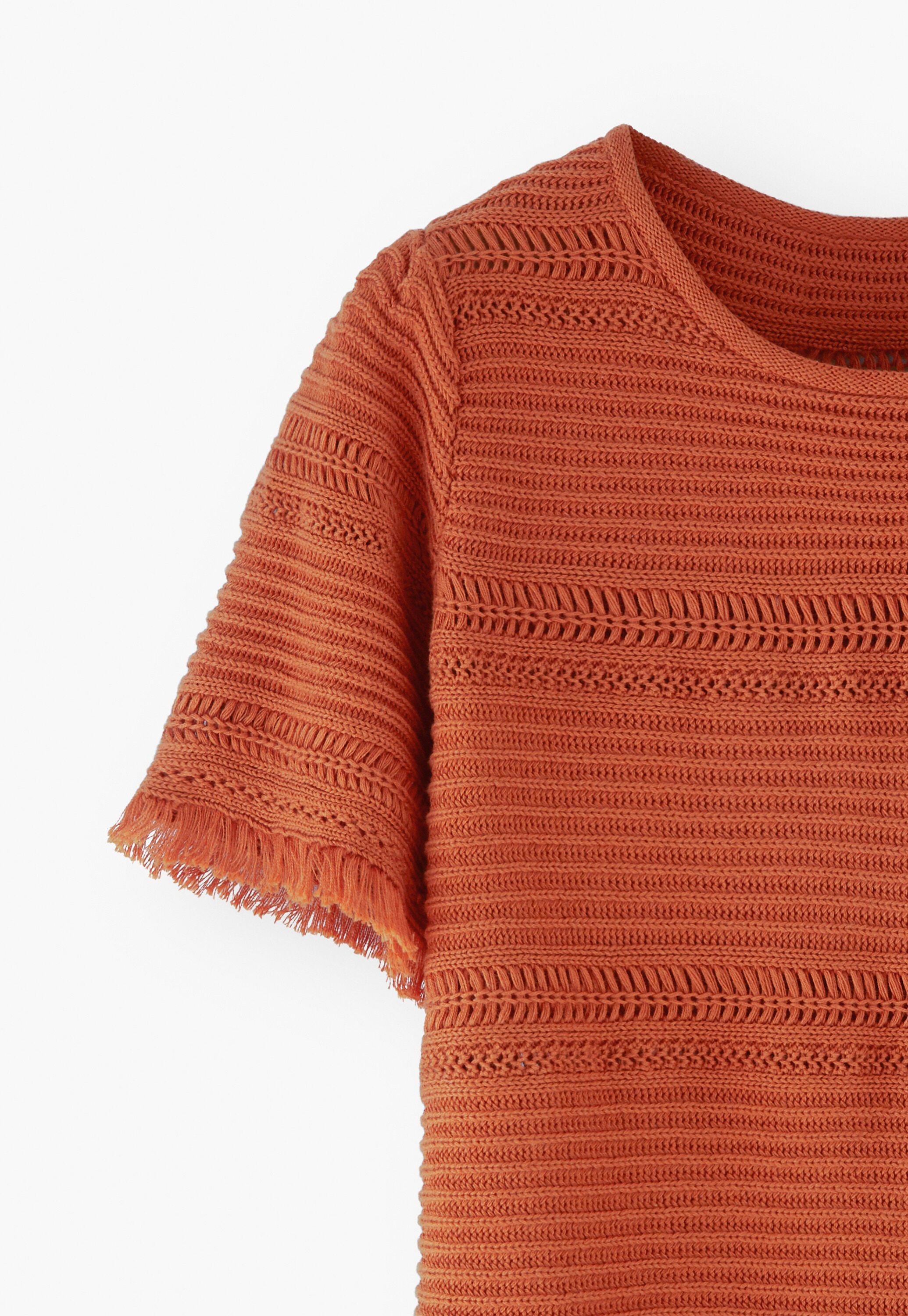 Rippenstrickpullover mit Fransen, Gebranntes Orange, large