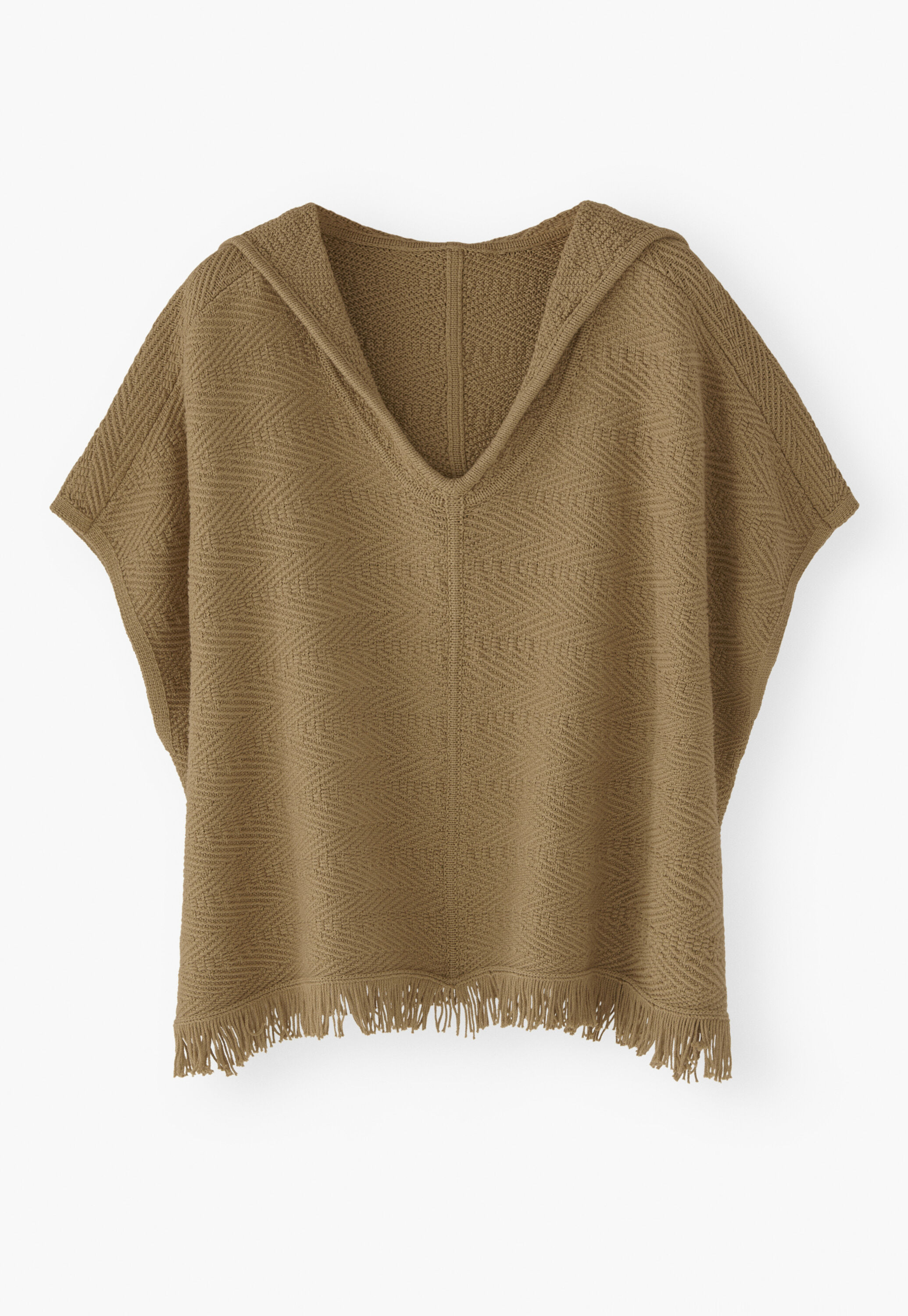 Fischgr&auml;t-Kapuzenponcho, Khaki, large