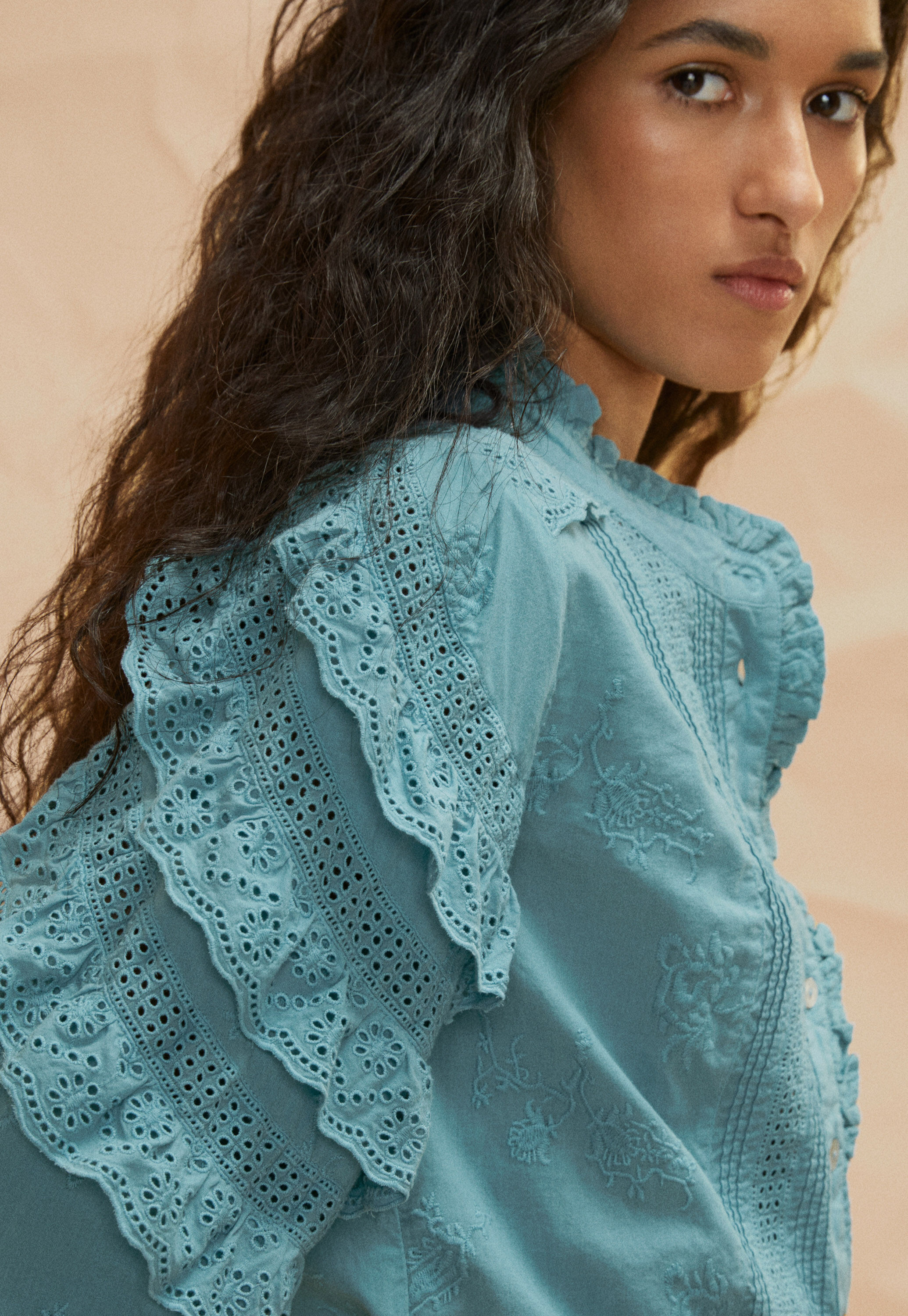 Schiffli-Bluse, Helles Cerulean, large