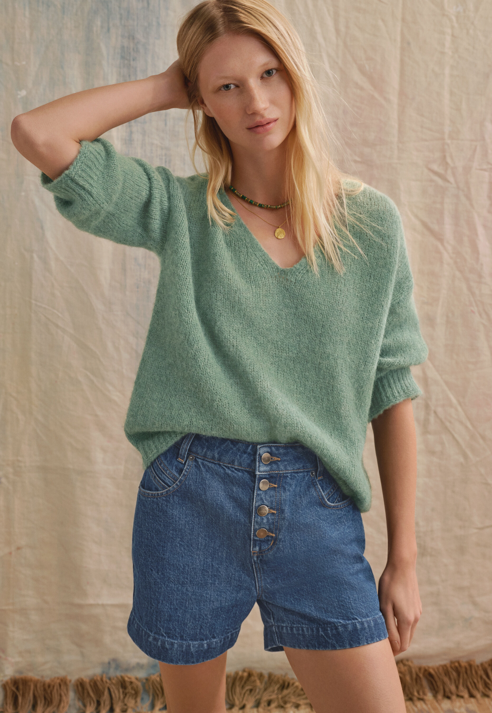 Denim-Shorts mit hoher Taille