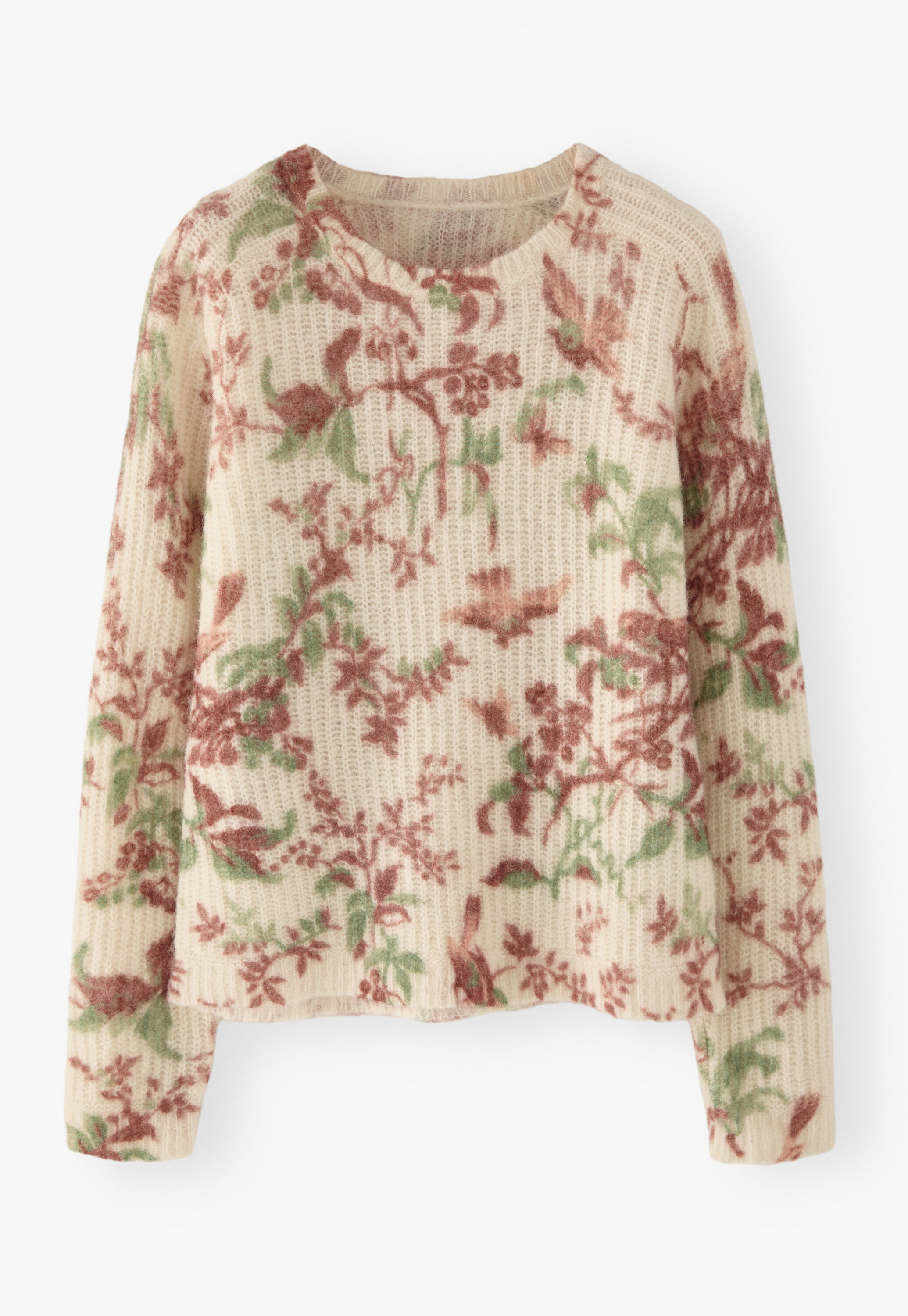 Pullover im Rippenstrick, Ecru/Burgunder, large