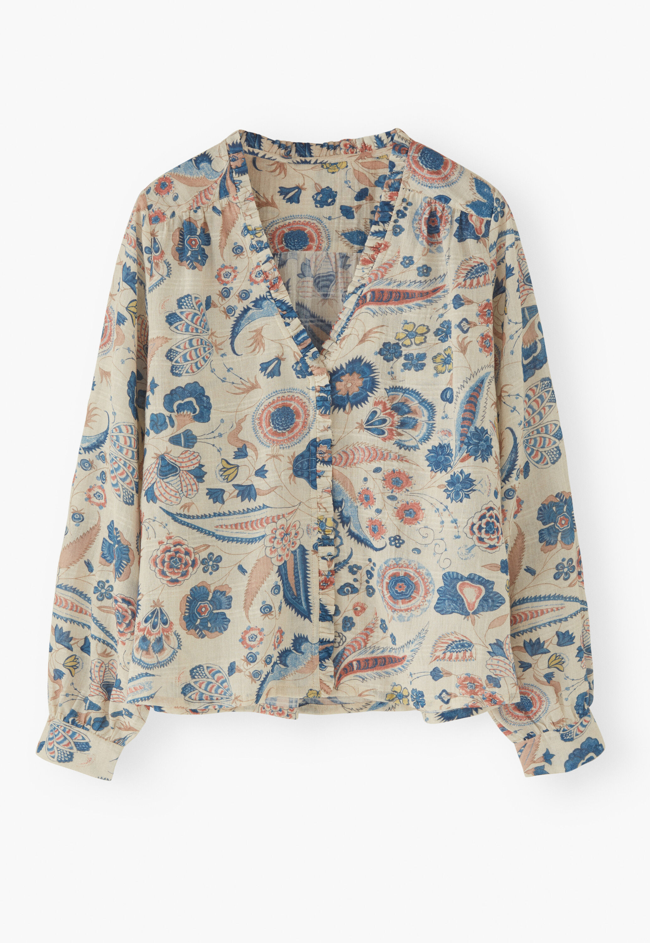 Bluse mit Print, Ecru/Denim, large