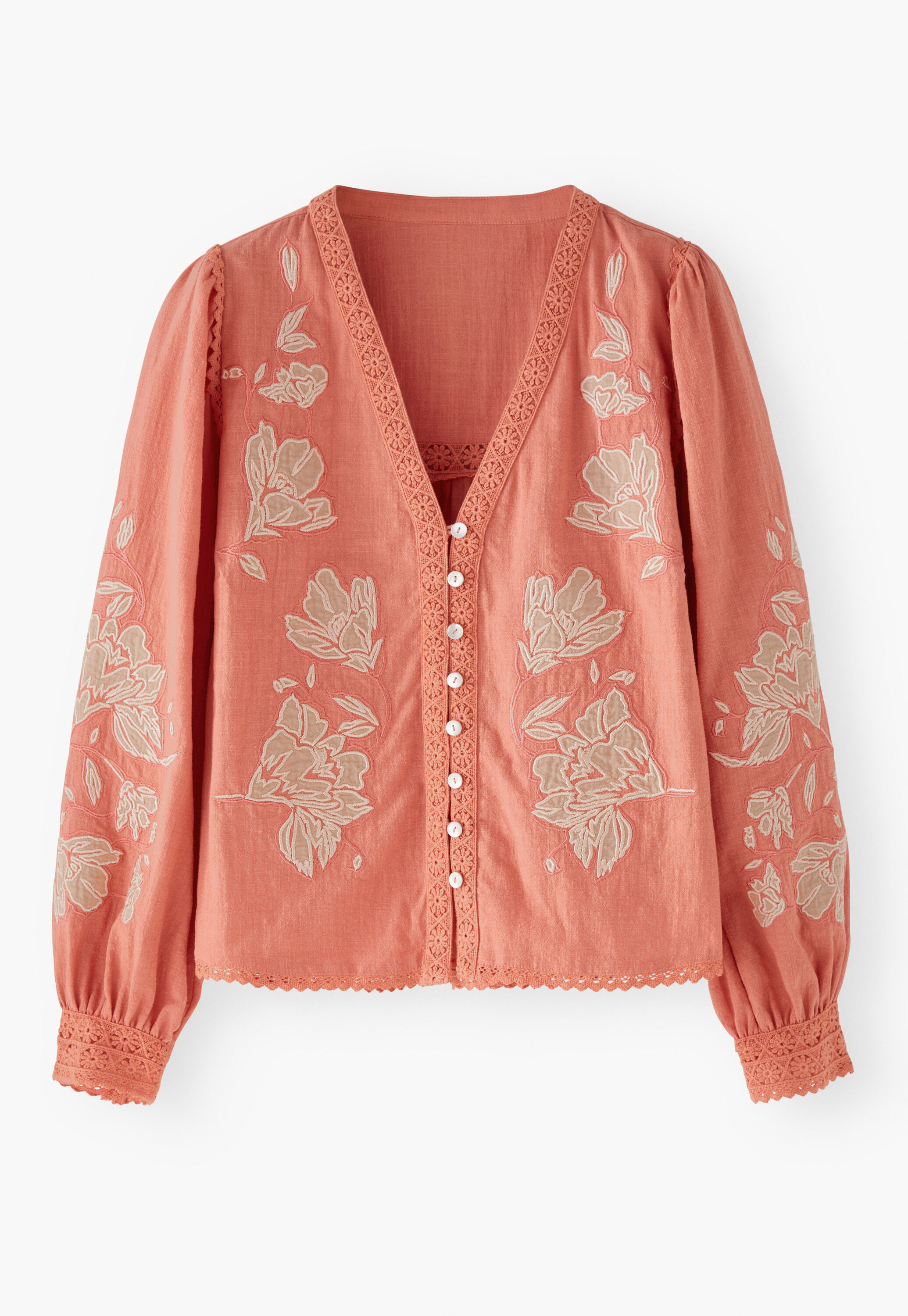 Bluse mit Applikationen, Koralle/Rouge, large