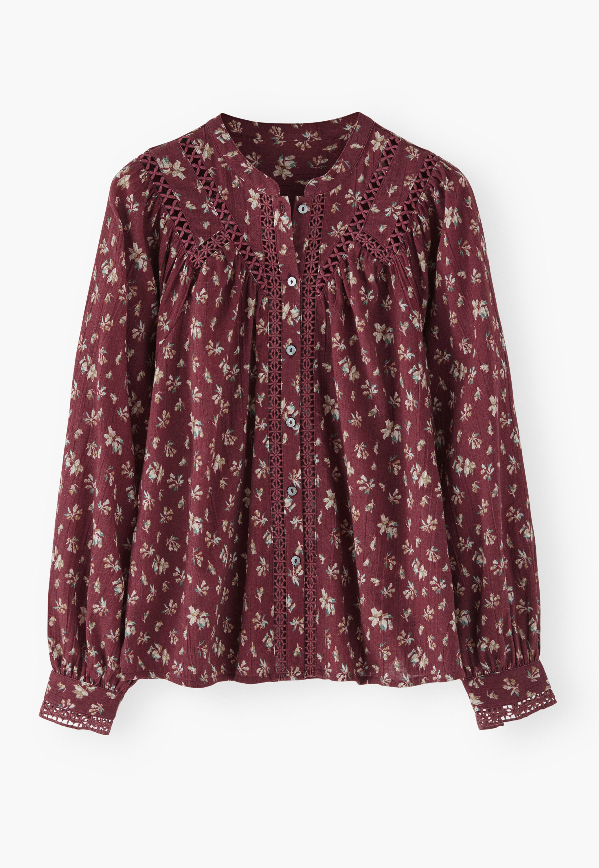 Gaze-Bluse mit Print, Wein, large