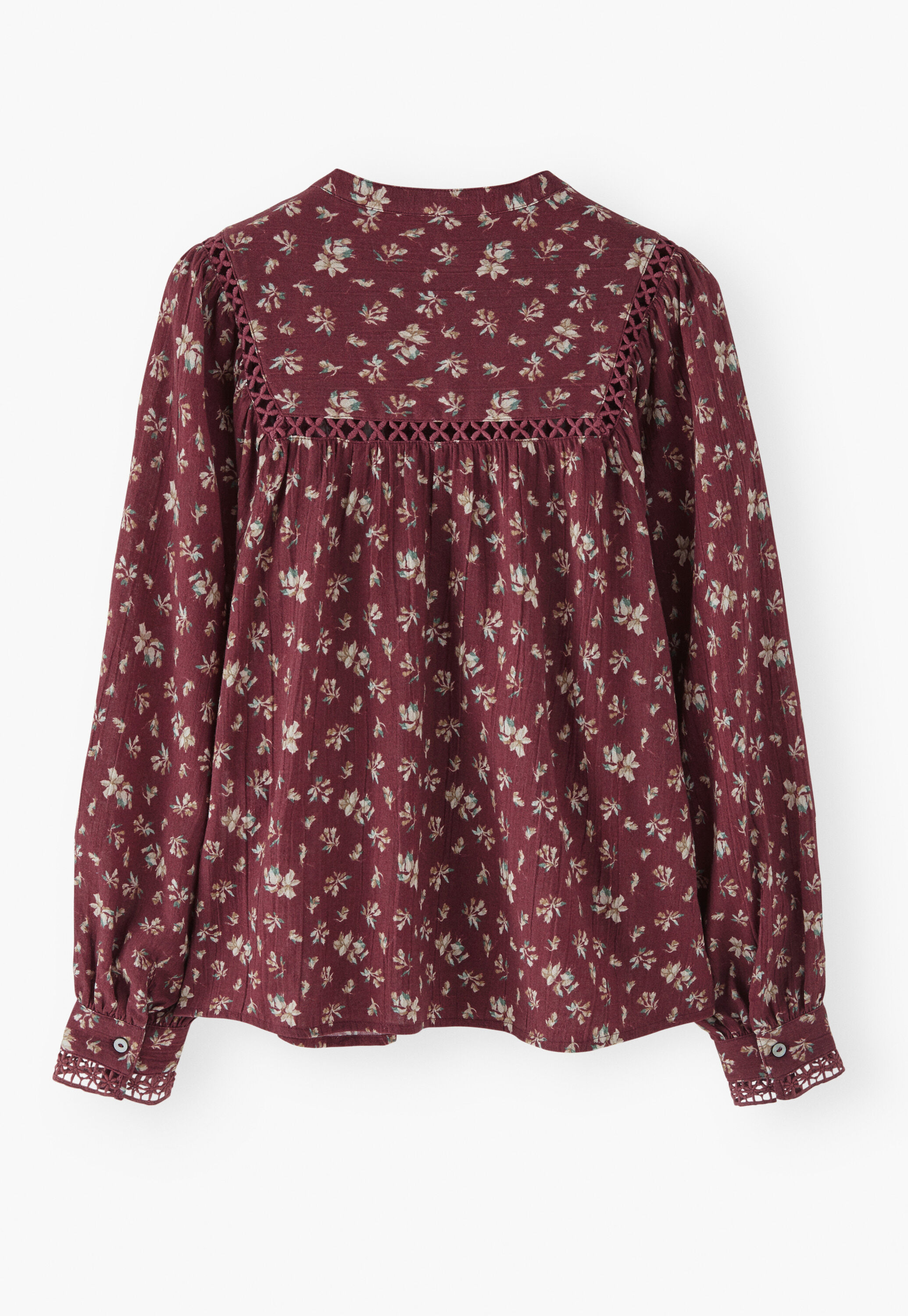 Gaze-Bluse mit Print, Wein, large