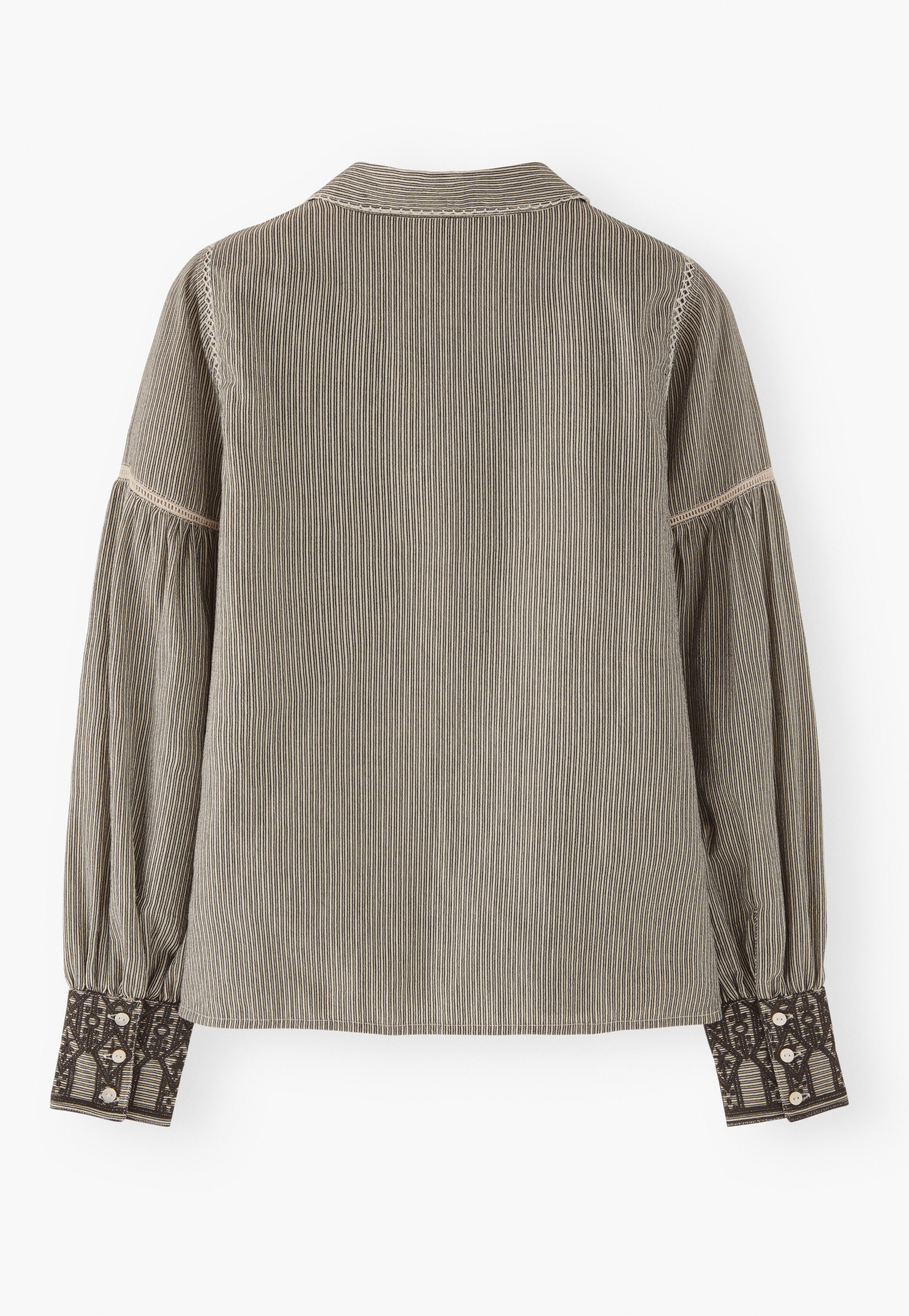 Bestickte Bluse mit eingewebten Streifen, Kohlschwarz/Ecru, large