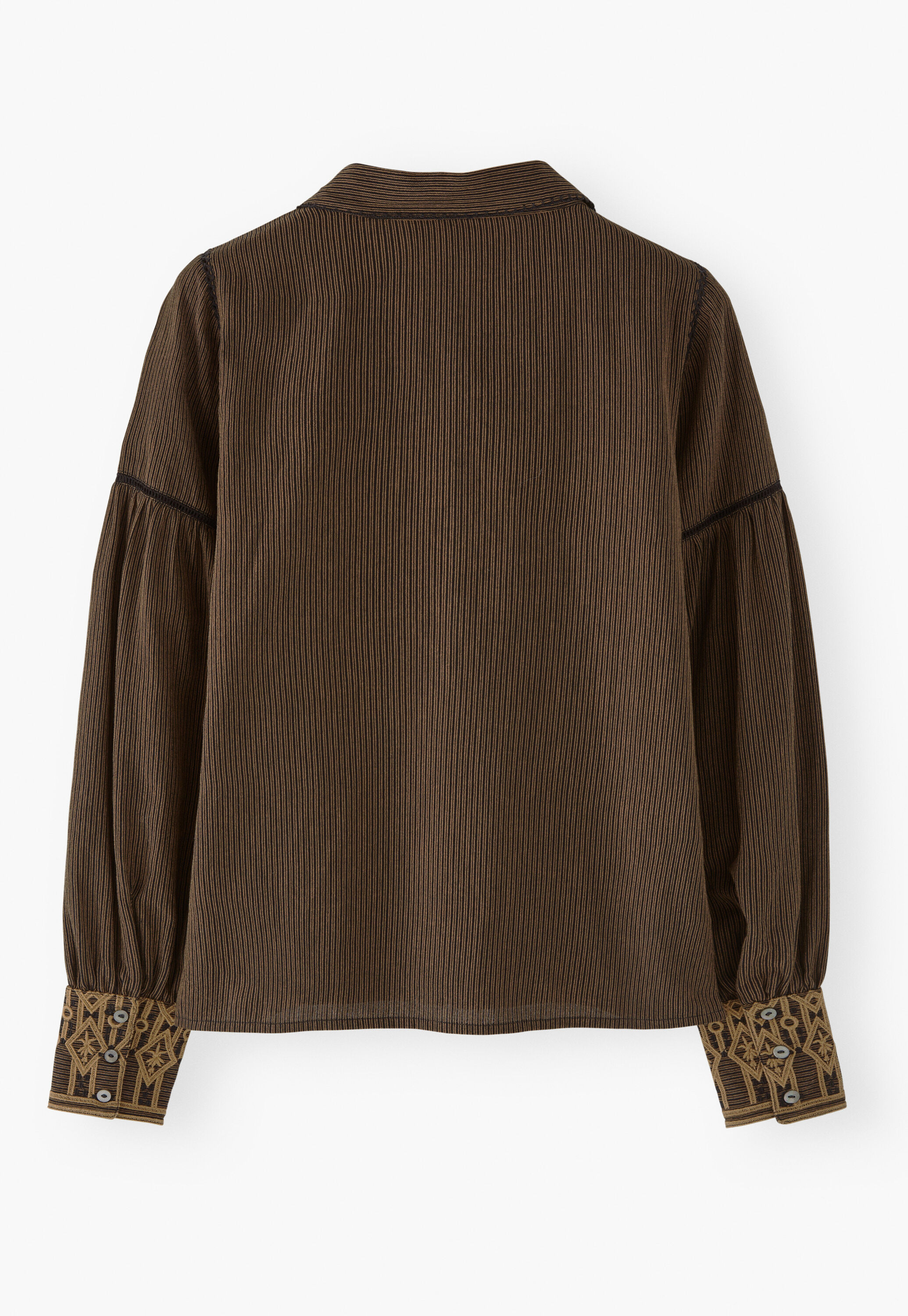 Bestickte Bluse mit eingewebten Streifen, Espresso/Rehbraun, large
