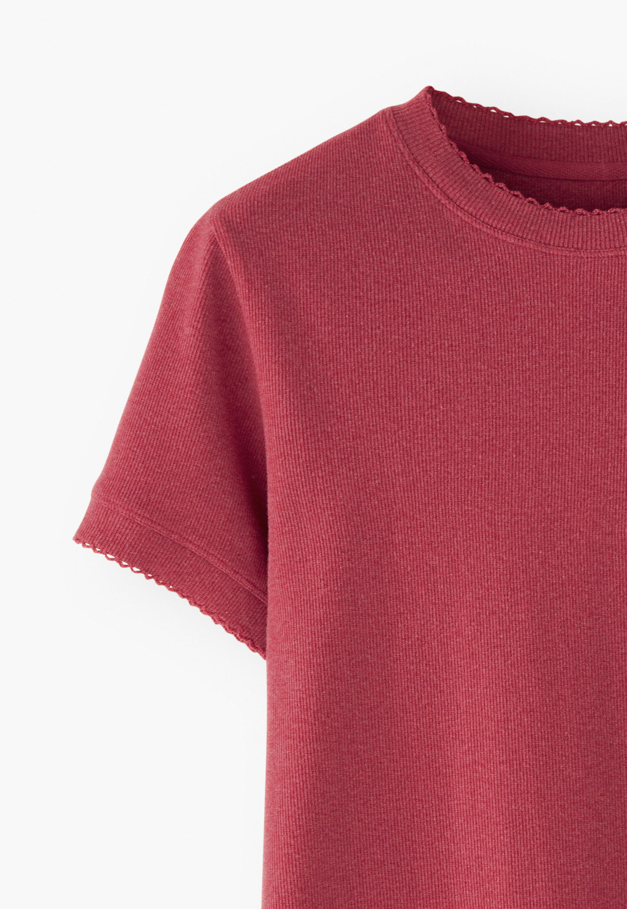 T-Shirt aus geripptem Jersey, Karmesinrot, large