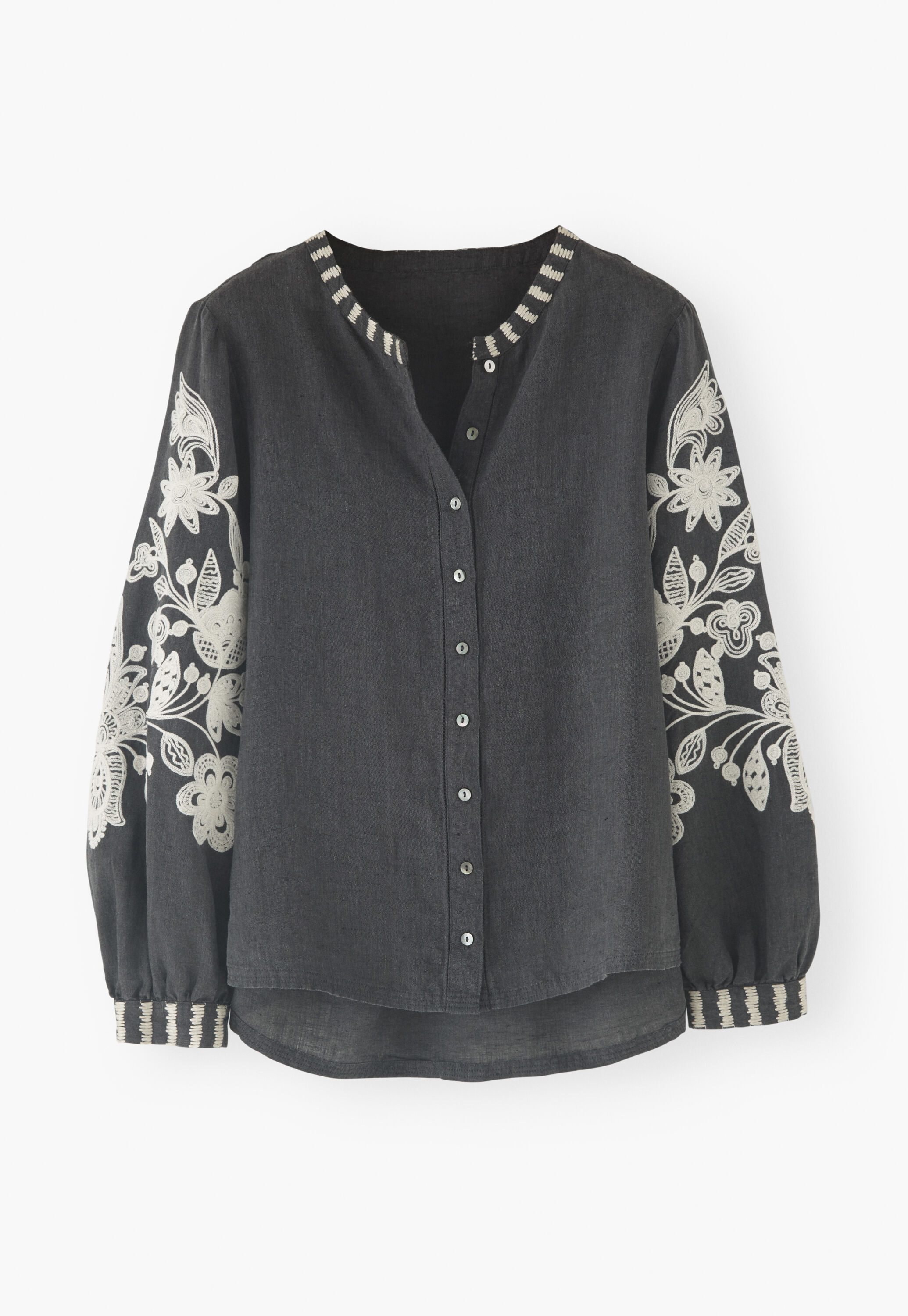 Bluse mit Cornely-Stickerei, Petrolschwarz, large