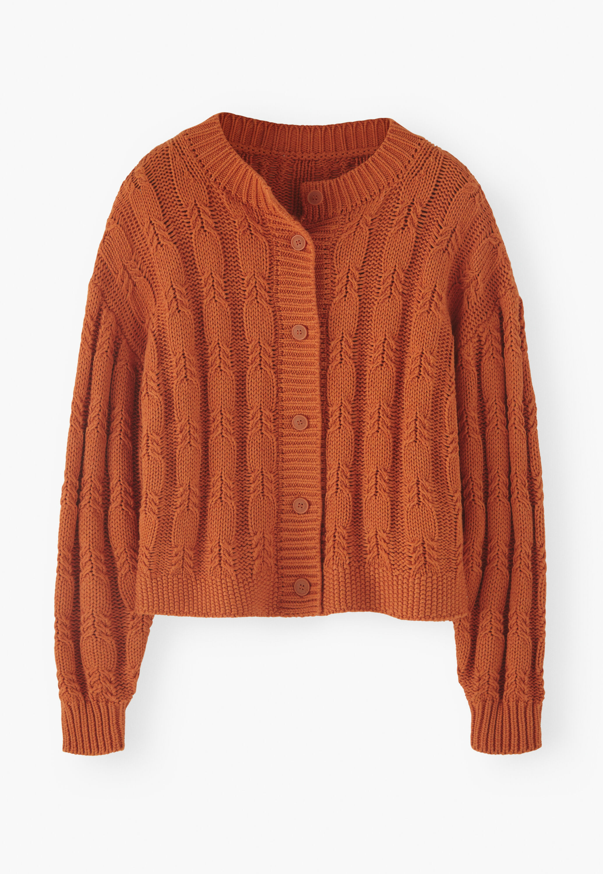 Cardigan mit Zopfmuster, Orangerot, large