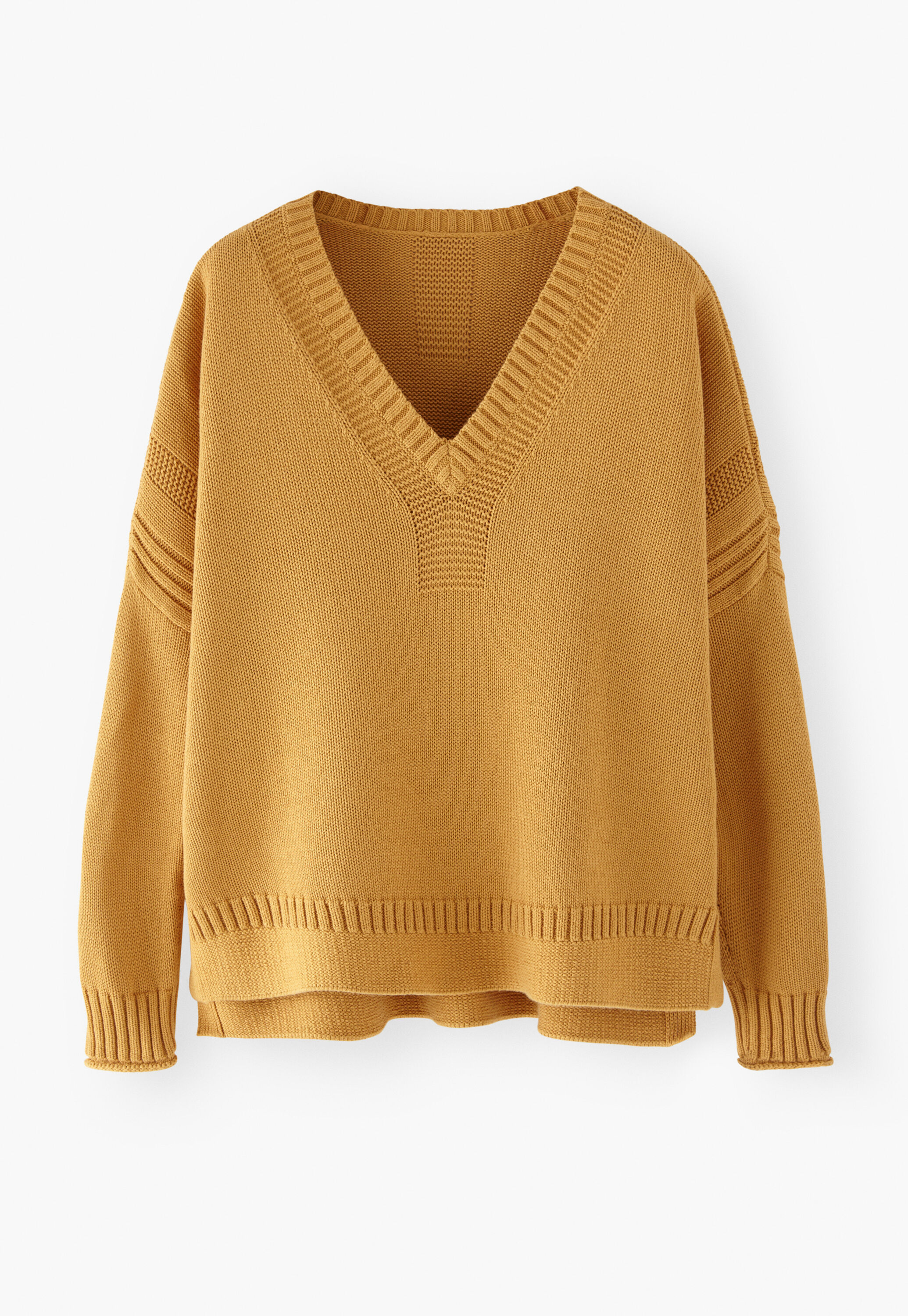 Pullover mit V-Ausschnitt, Warmes Gelb, large