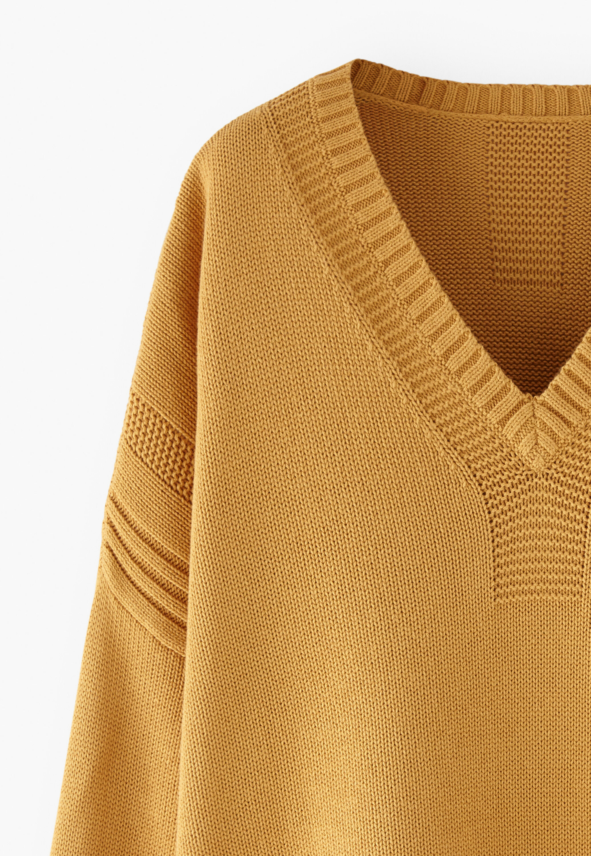 Pullover mit V-Ausschnitt, Warmes Gelb, large