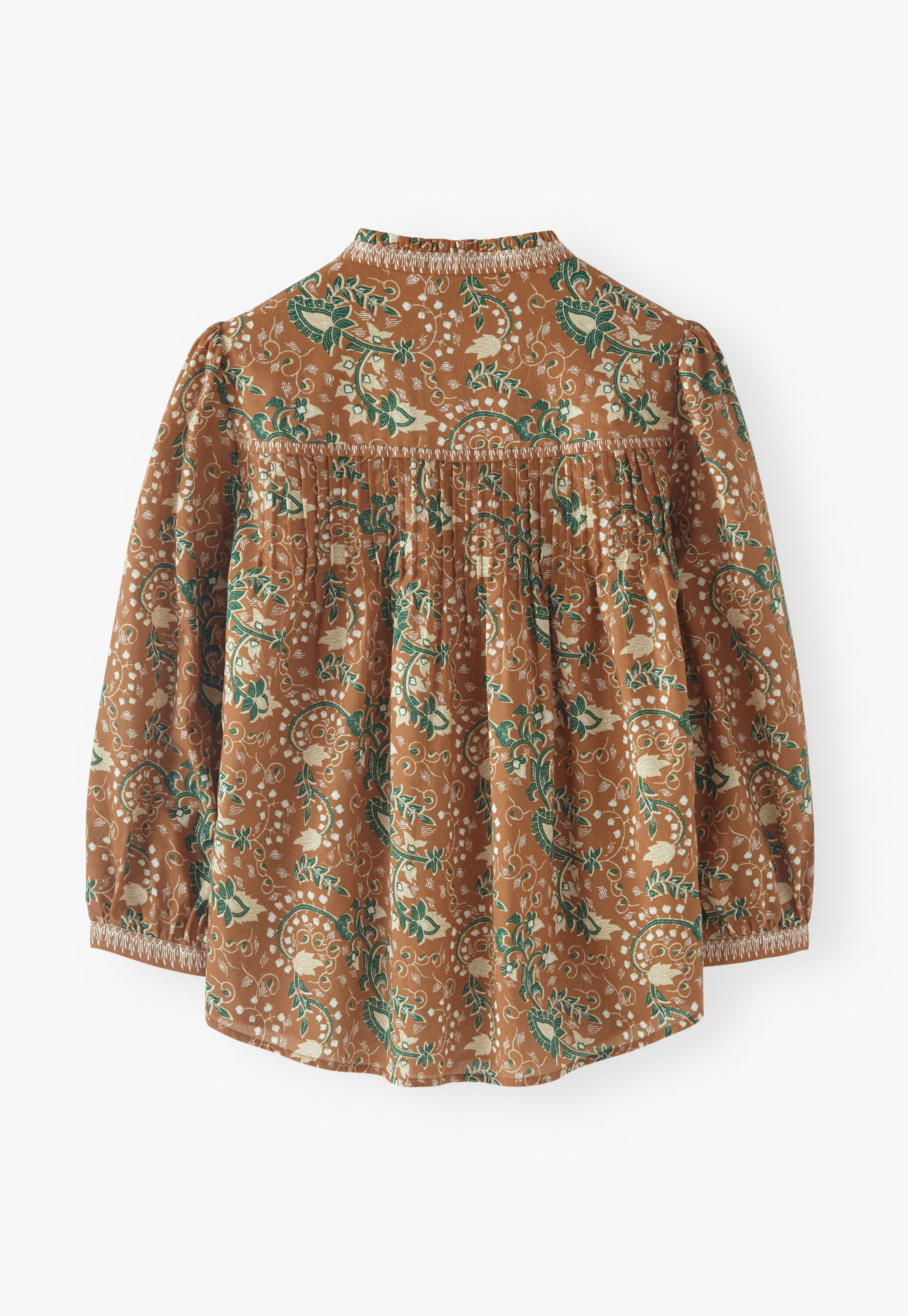 Bedruckte Bluse mit Biesen, Rost, large