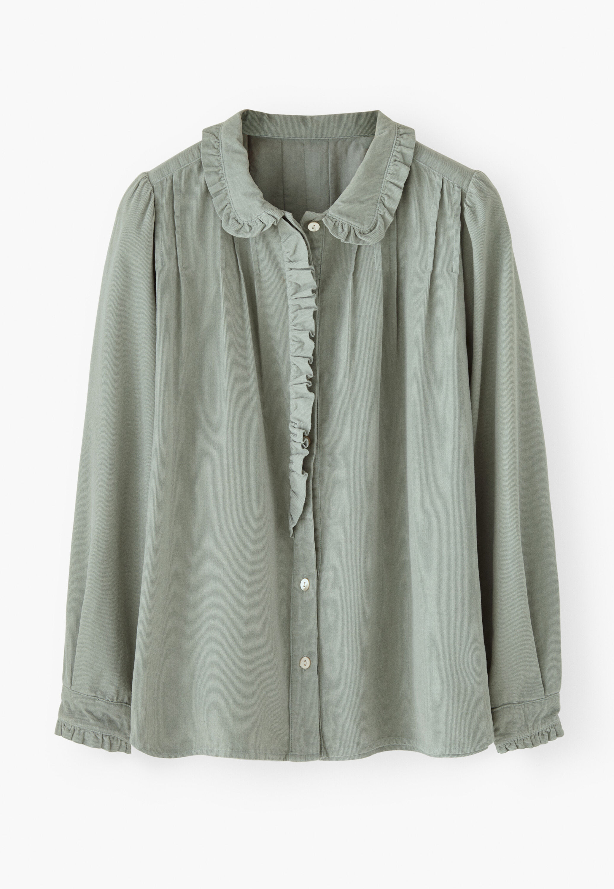 Faltenbluse aus Cord, Rauchiges Enteneiblau, large