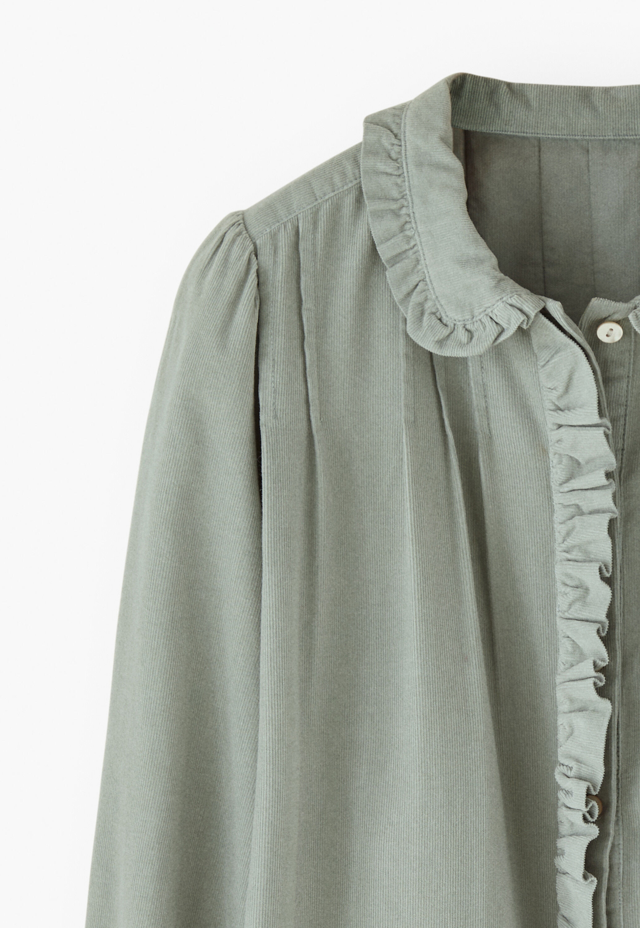 Faltenbluse aus Cord, Rauchiges Enteneiblau, large