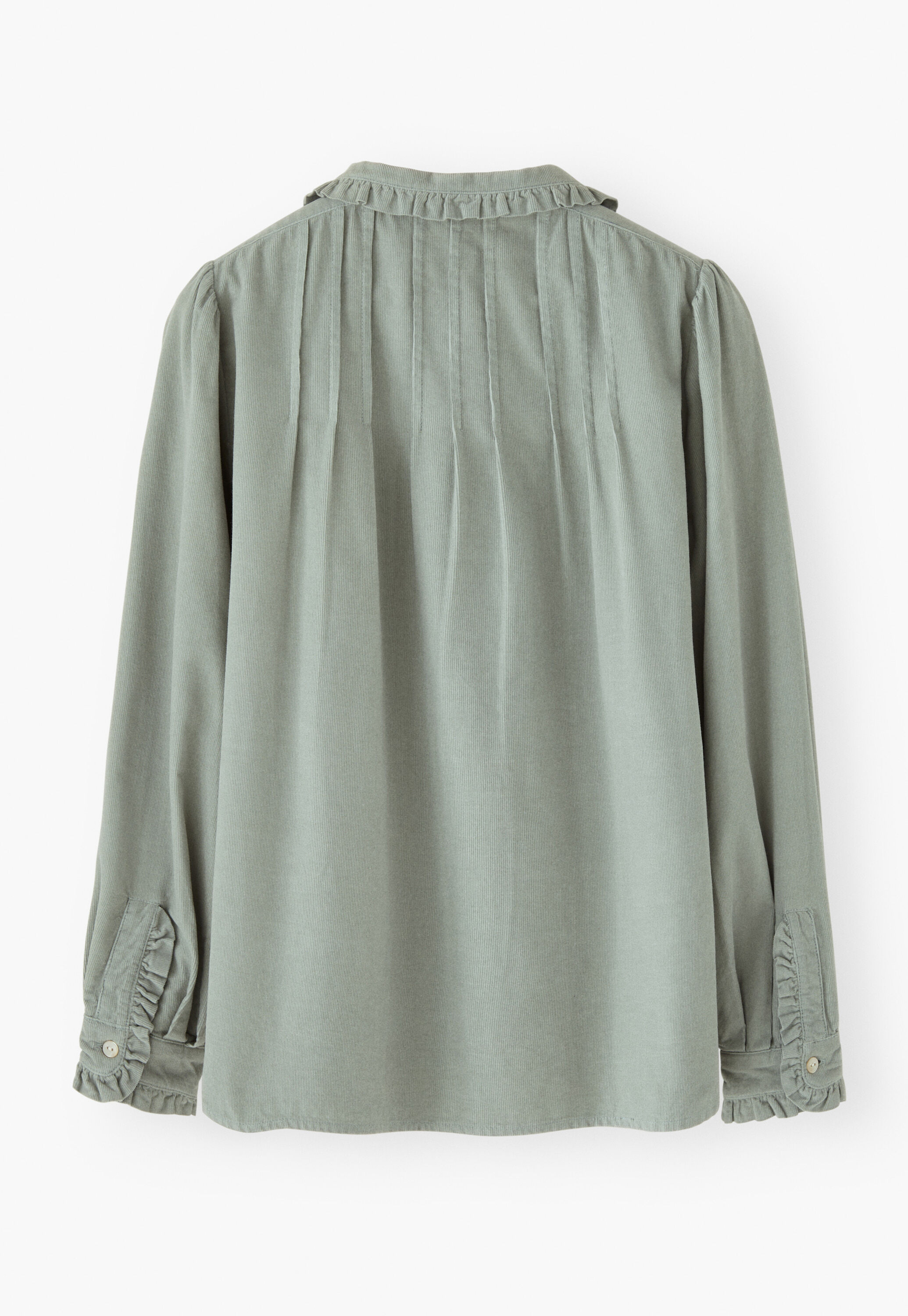 Faltenbluse aus Cord, Rauchiges Enteneiblau, large