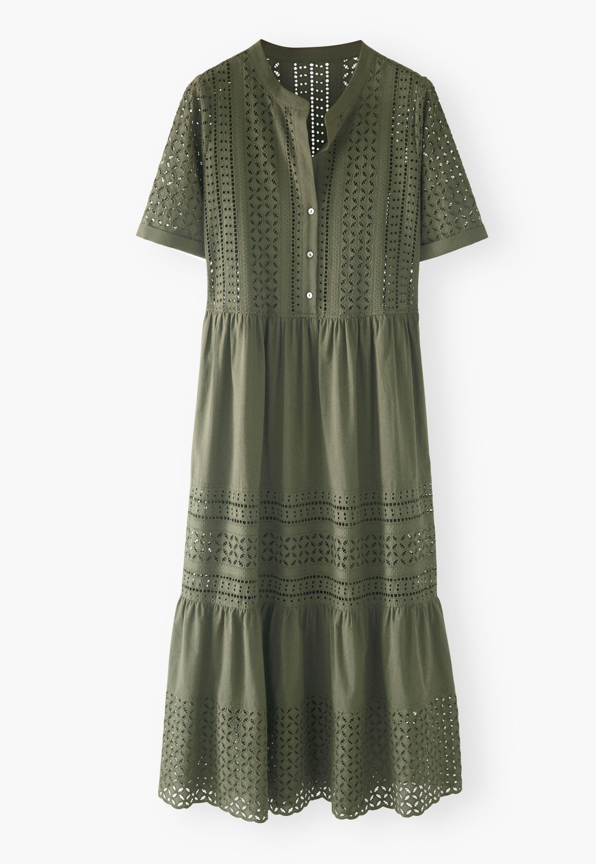 Langes Kleid mit Lochstickerei