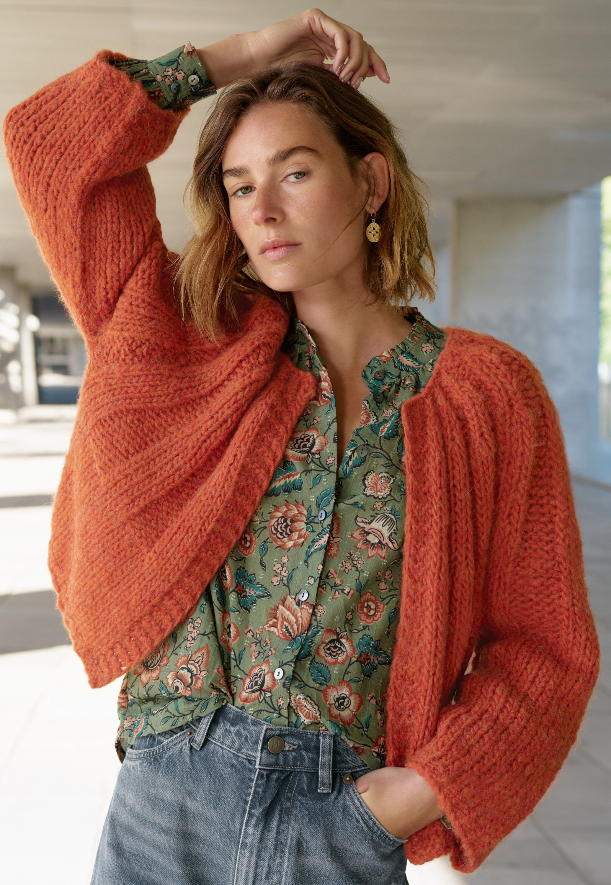 Handgestrickter Cardigan, Chiliorange, large