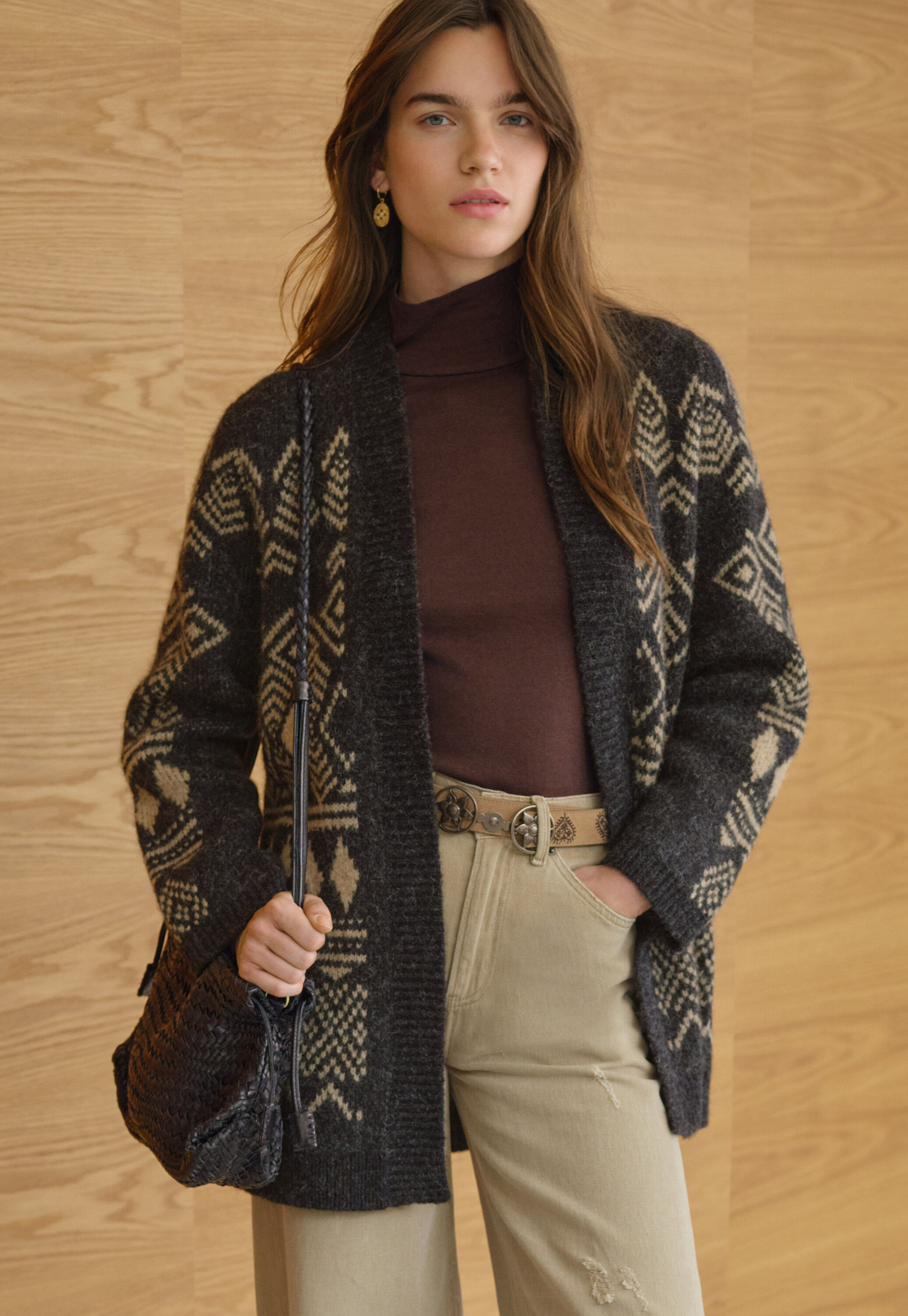 Langer Jacquard-Cardigan