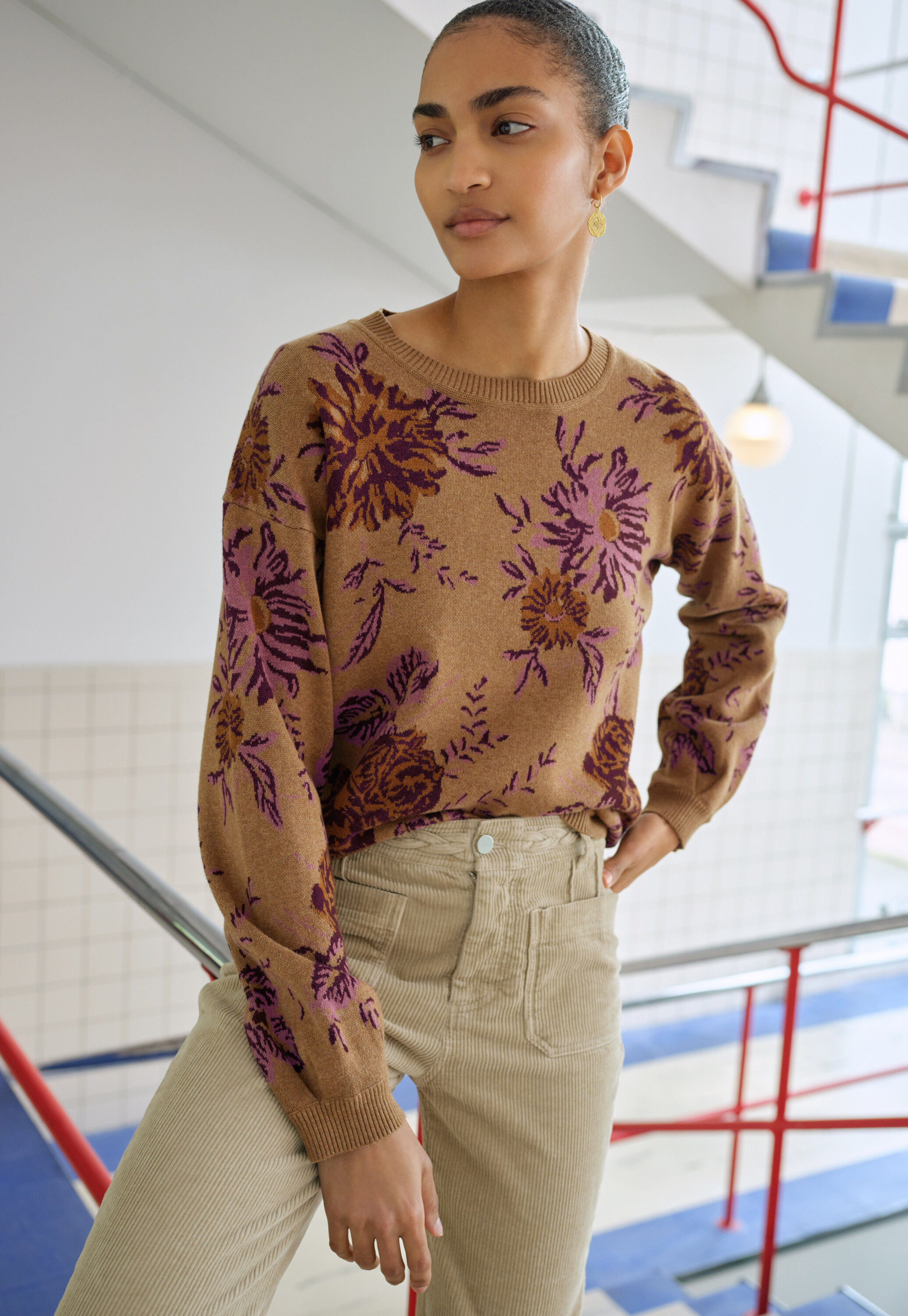 Jacquard-Pullover, Karamell/Orchidee, large