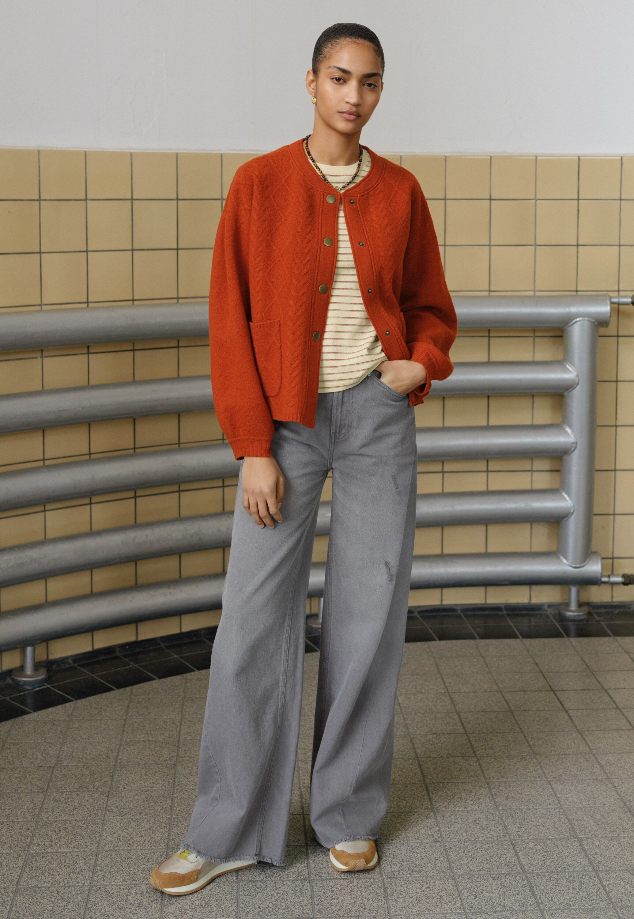 Zopfmuster-Bomberjacke, Kupferrot, large